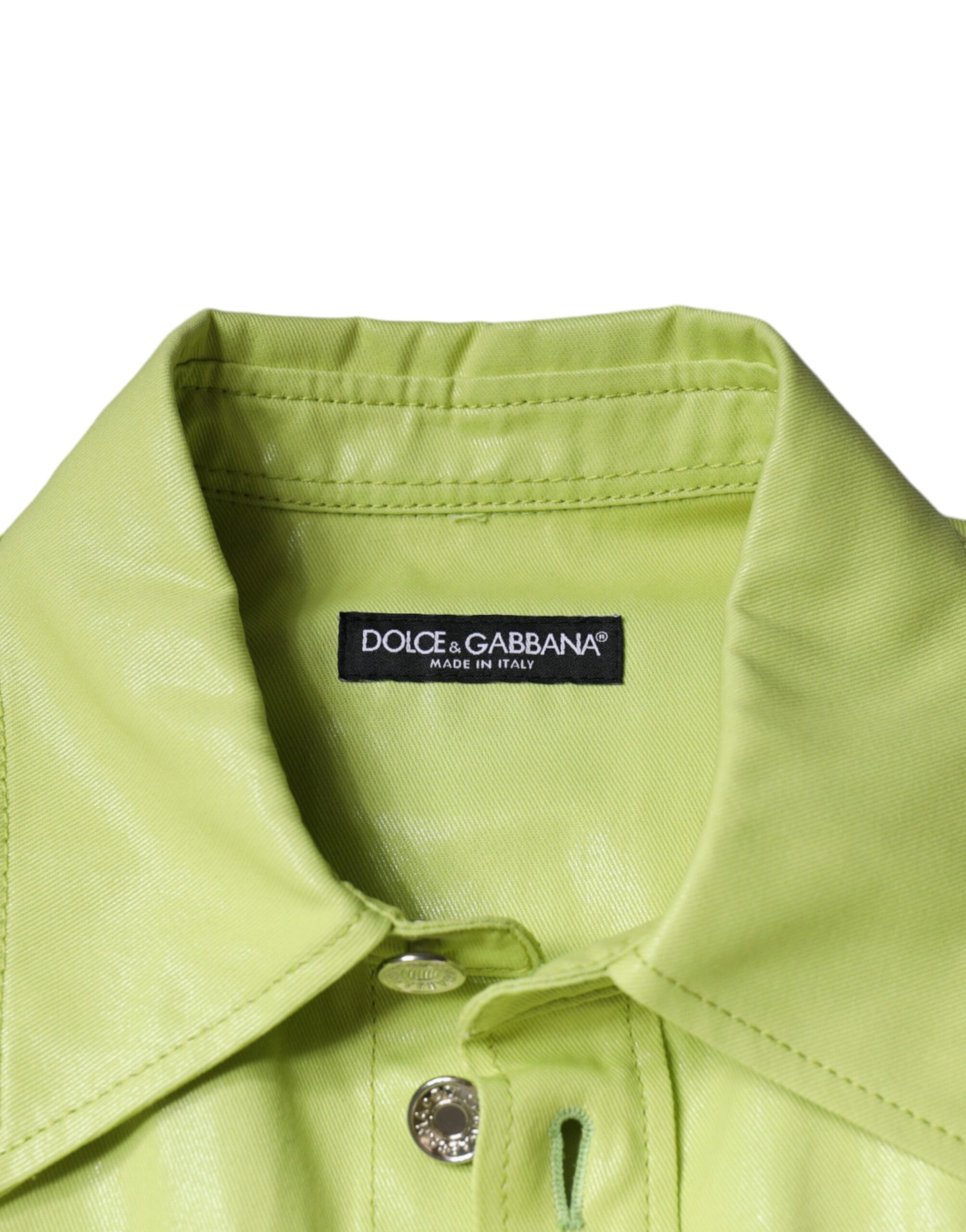Dolce &amp; Gabbana Grünes Herren-Button-Down-Hemd aus Baumwolle mit Kragen