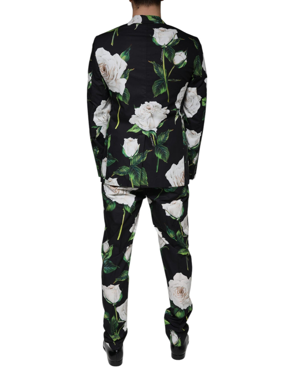 Dolce &amp; Gabbana – Schwarzer formeller 2-teiliger Anzug aus Baumwolle mit Rosenmuster für Herren