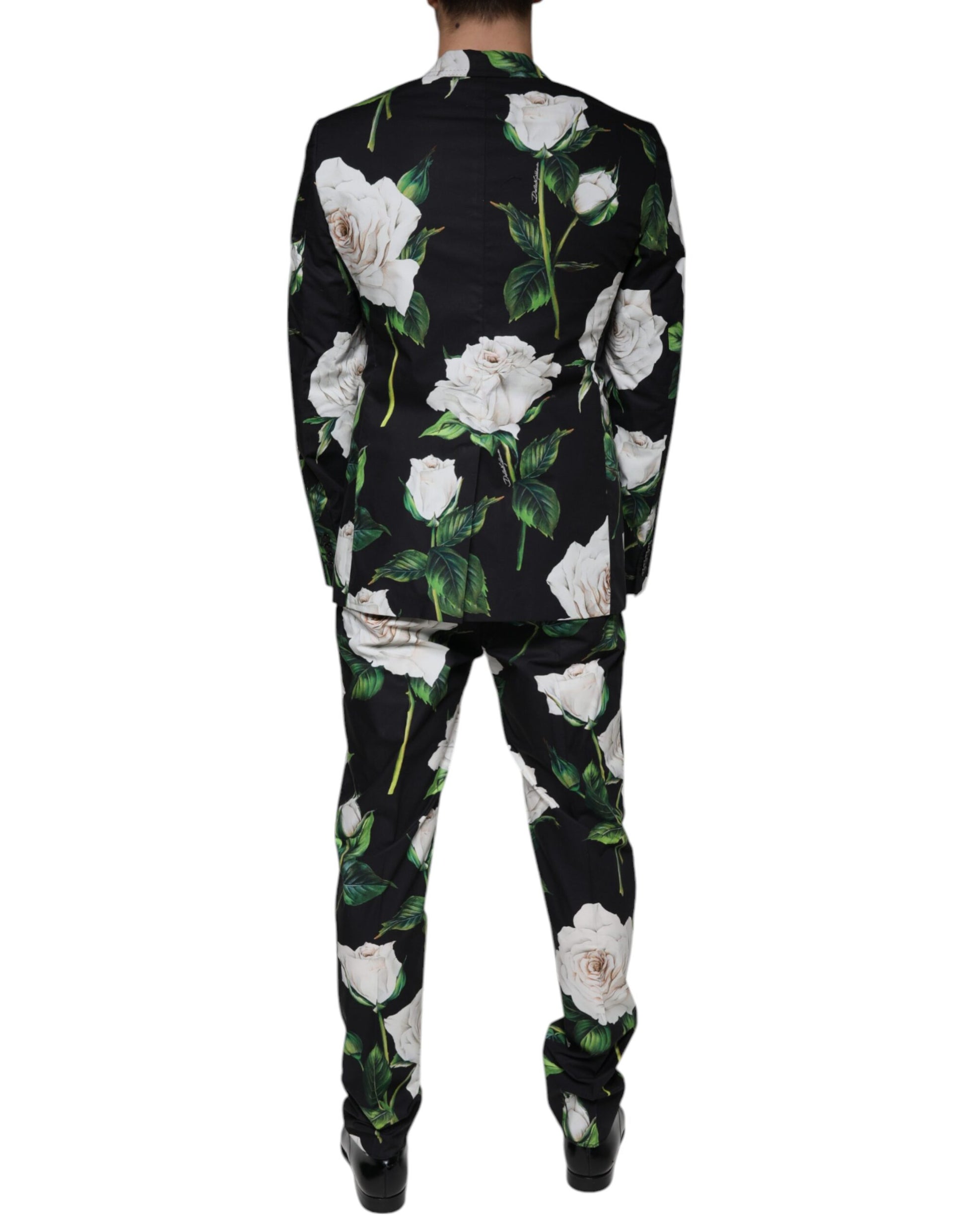 Dolce &amp; Gabbana – Schwarzer formeller 2-teiliger Anzug aus Baumwolle mit Rosenmuster für Herren