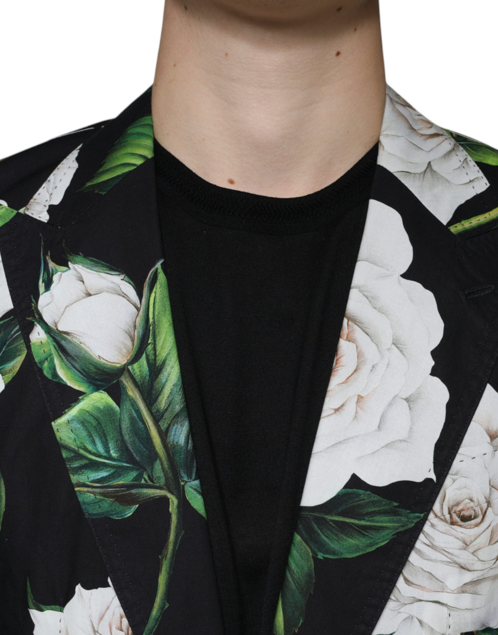 Dolce &amp; Gabbana – Schwarzer formeller 2-teiliger Anzug aus Baumwolle mit Rosenmuster für Herren