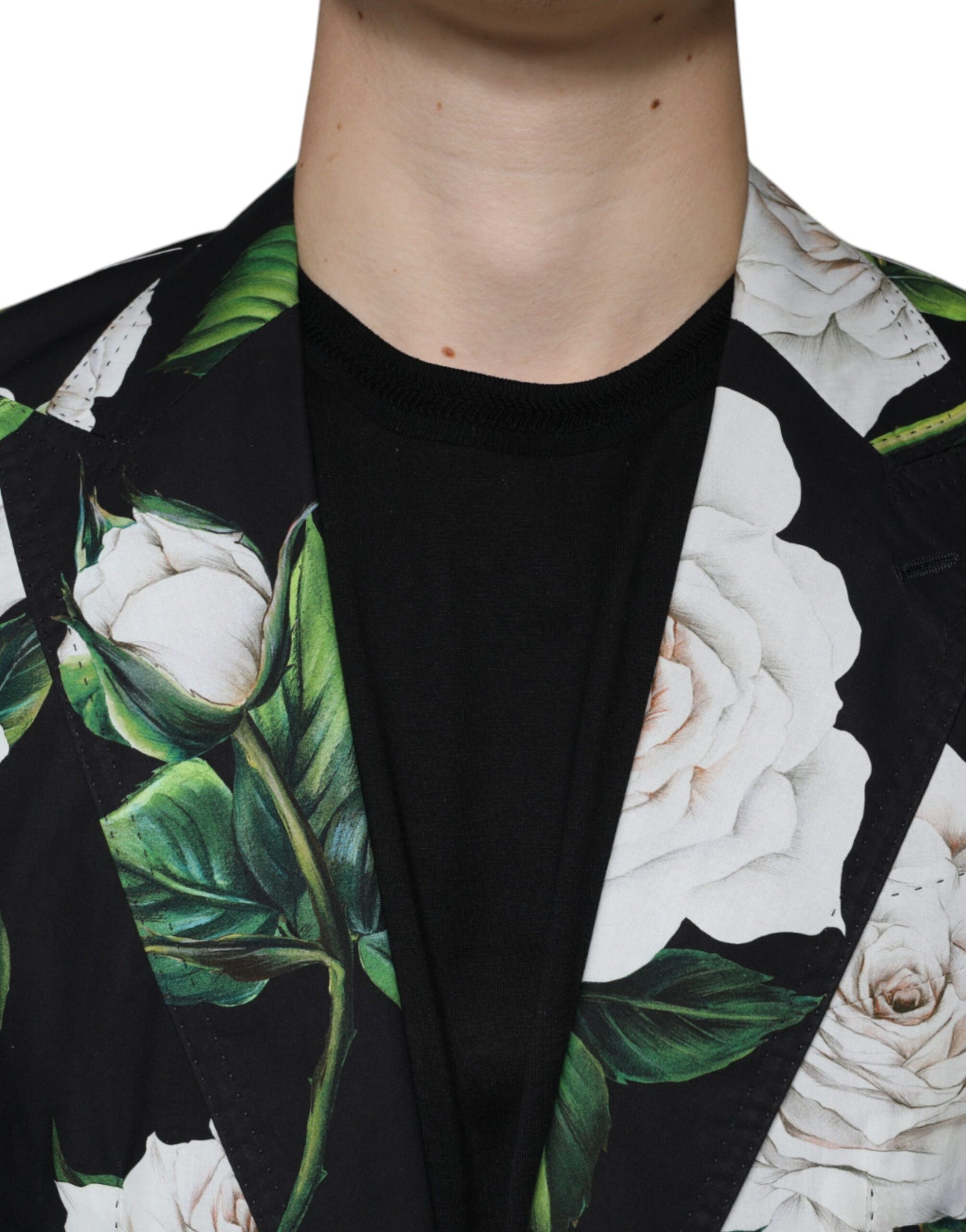 Dolce &amp; Gabbana – Schwarzer formeller 2-teiliger Anzug aus Baumwolle mit Rosenmuster für Herren