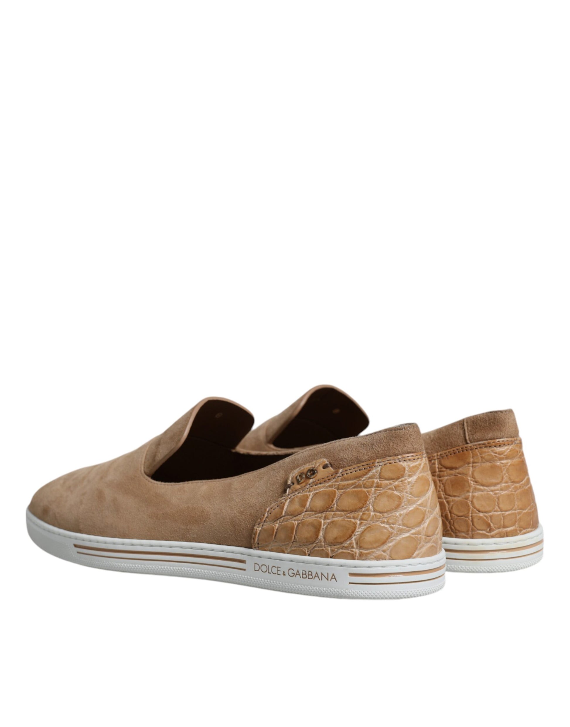 Dolce &amp; Gabbana Beige Wildleder Caiman Loafers Hausschuhe Schuhe
