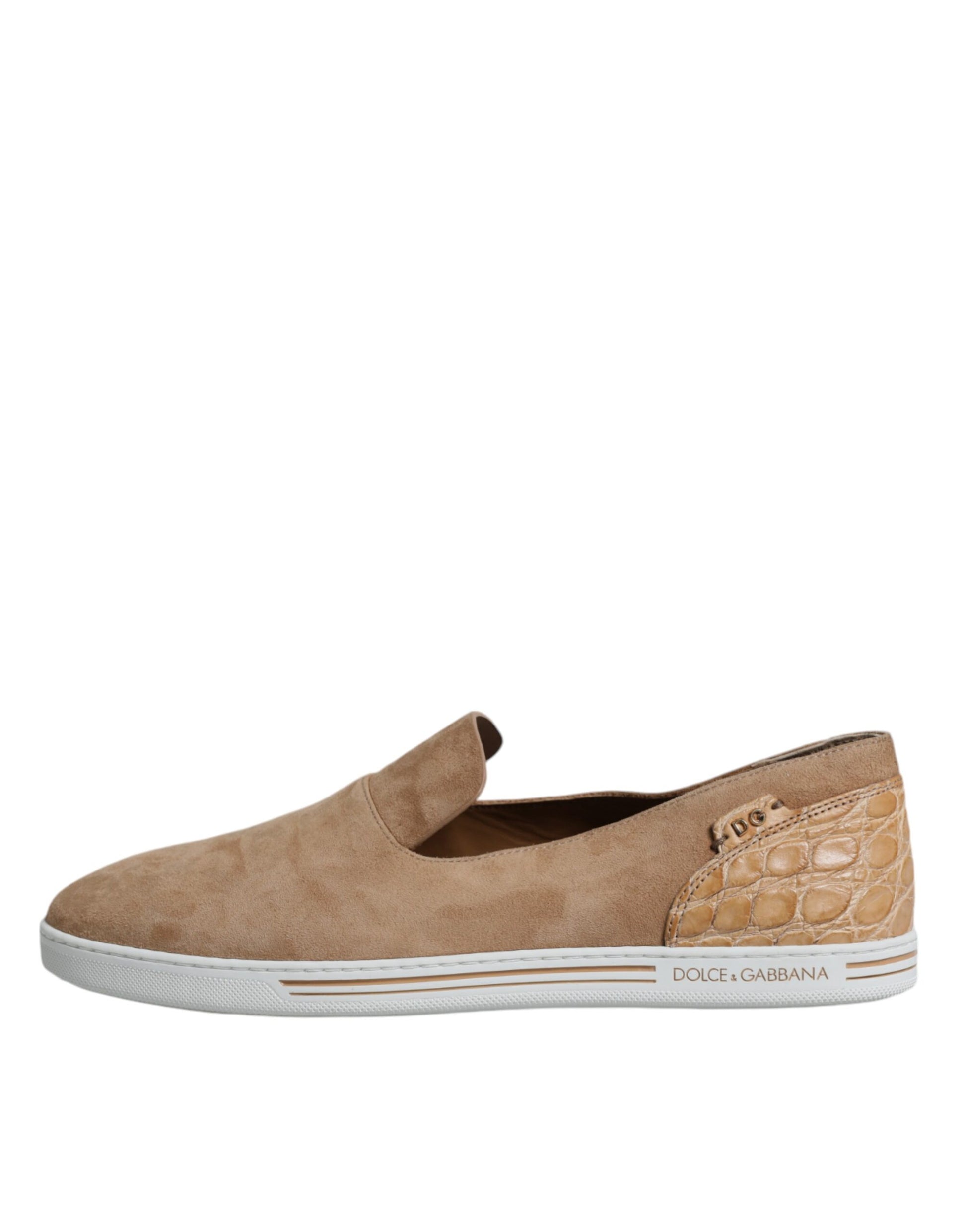 Dolce &amp; Gabbana Beige Wildleder Caiman Loafers Hausschuhe Schuhe