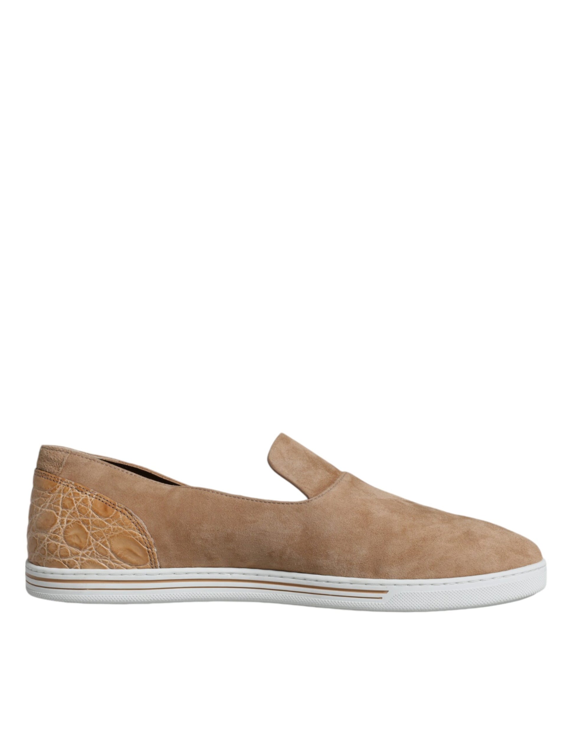 Dolce &amp; Gabbana Beige Wildleder Caiman Loafers Hausschuhe Schuhe