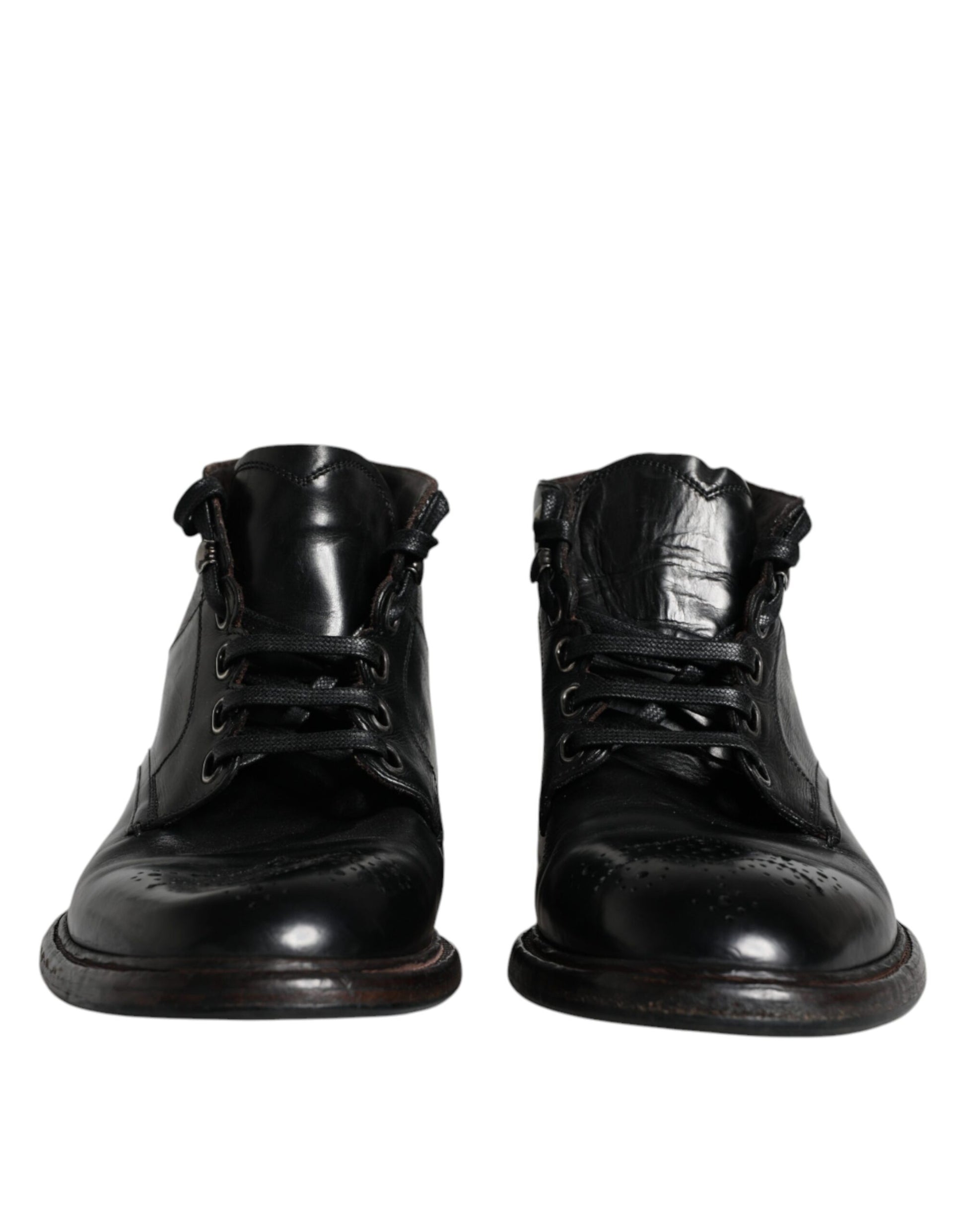 Dolce &amp; Gabbana Herren Kurze Stiefel aus schwarzem Leder mit Schnürung