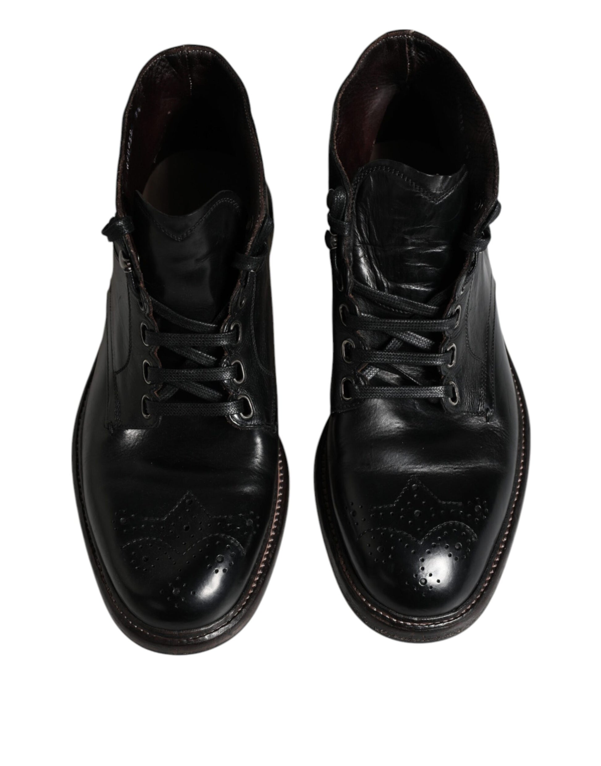 Dolce &amp; Gabbana Herren Kurze Stiefel aus schwarzem Leder mit Schnürung