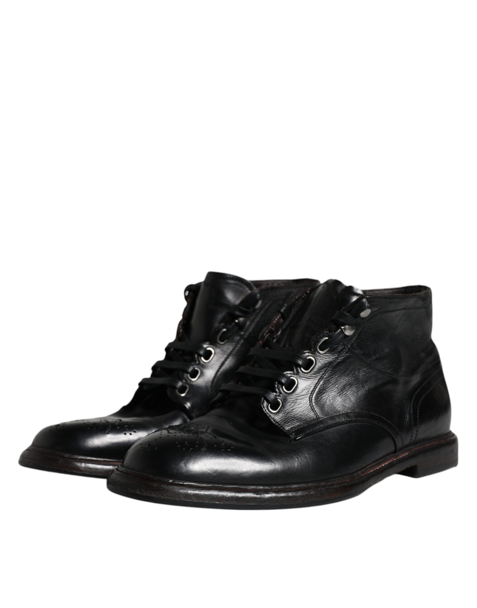 Dolce &amp; Gabbana Herren Kurze Stiefel aus schwarzem Leder mit Schnürung