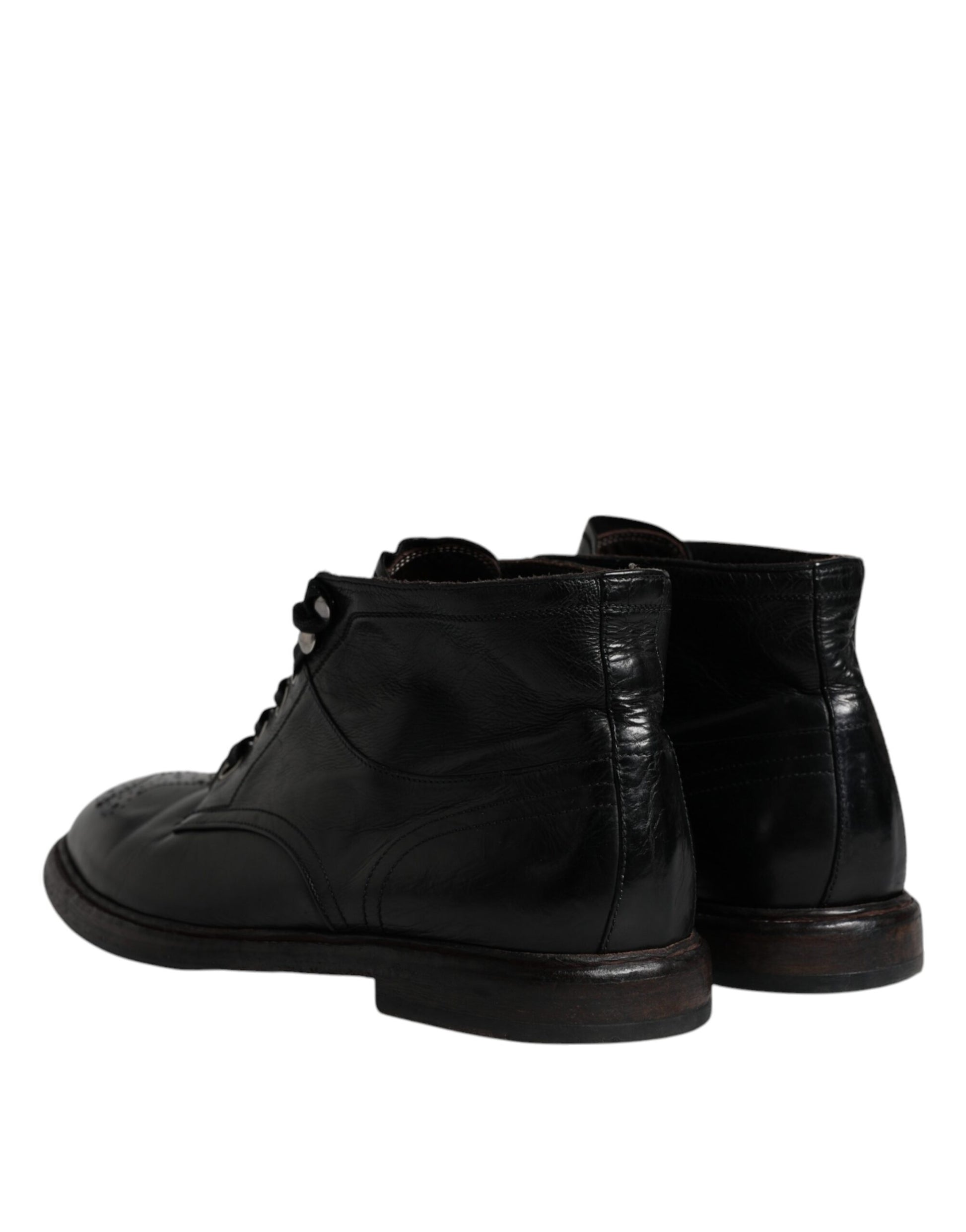 Dolce &amp; Gabbana Herren Kurze Stiefel aus schwarzem Leder mit Schnürung