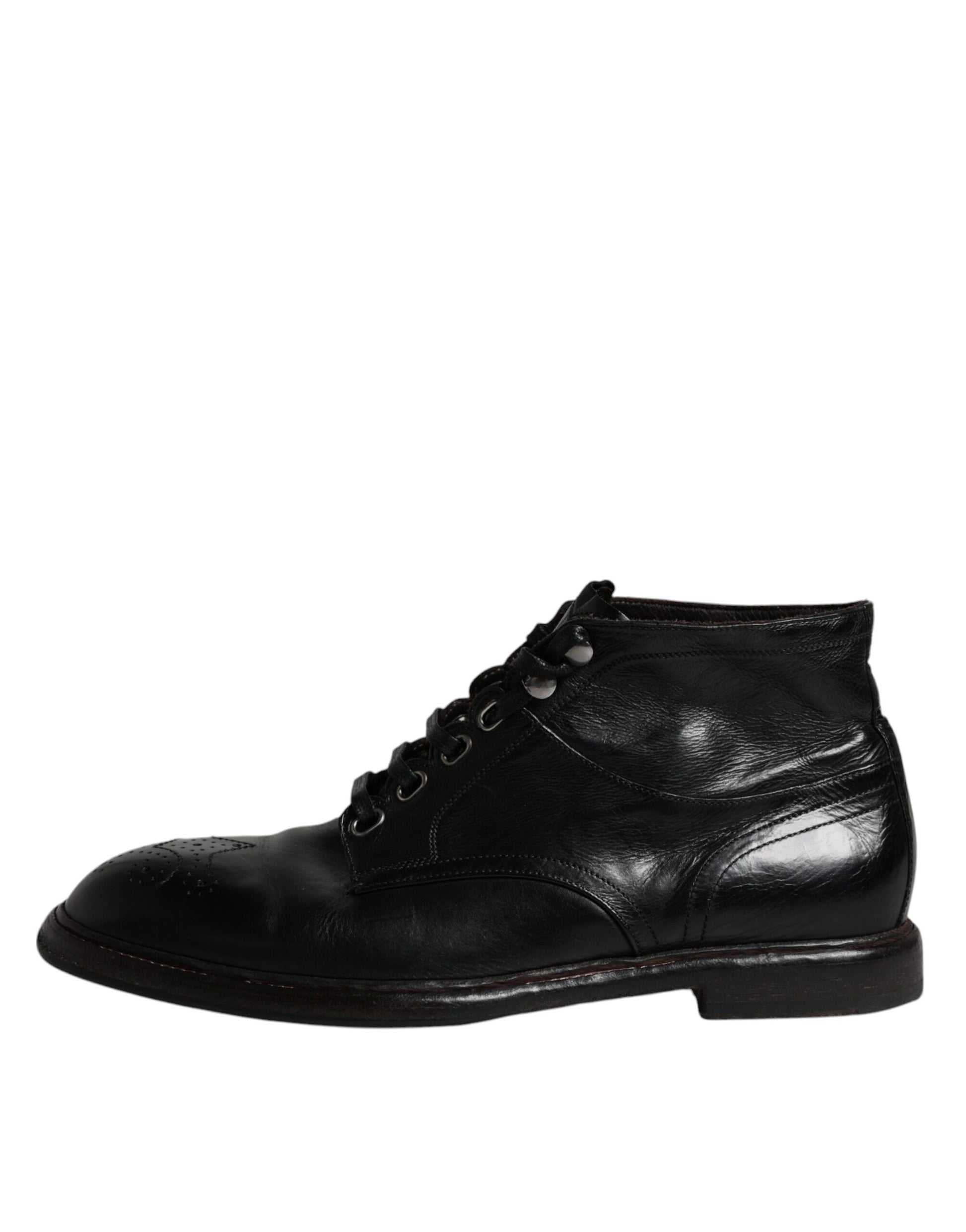 Dolce &amp; Gabbana Herren Kurze Stiefel aus schwarzem Leder mit Schnürung
