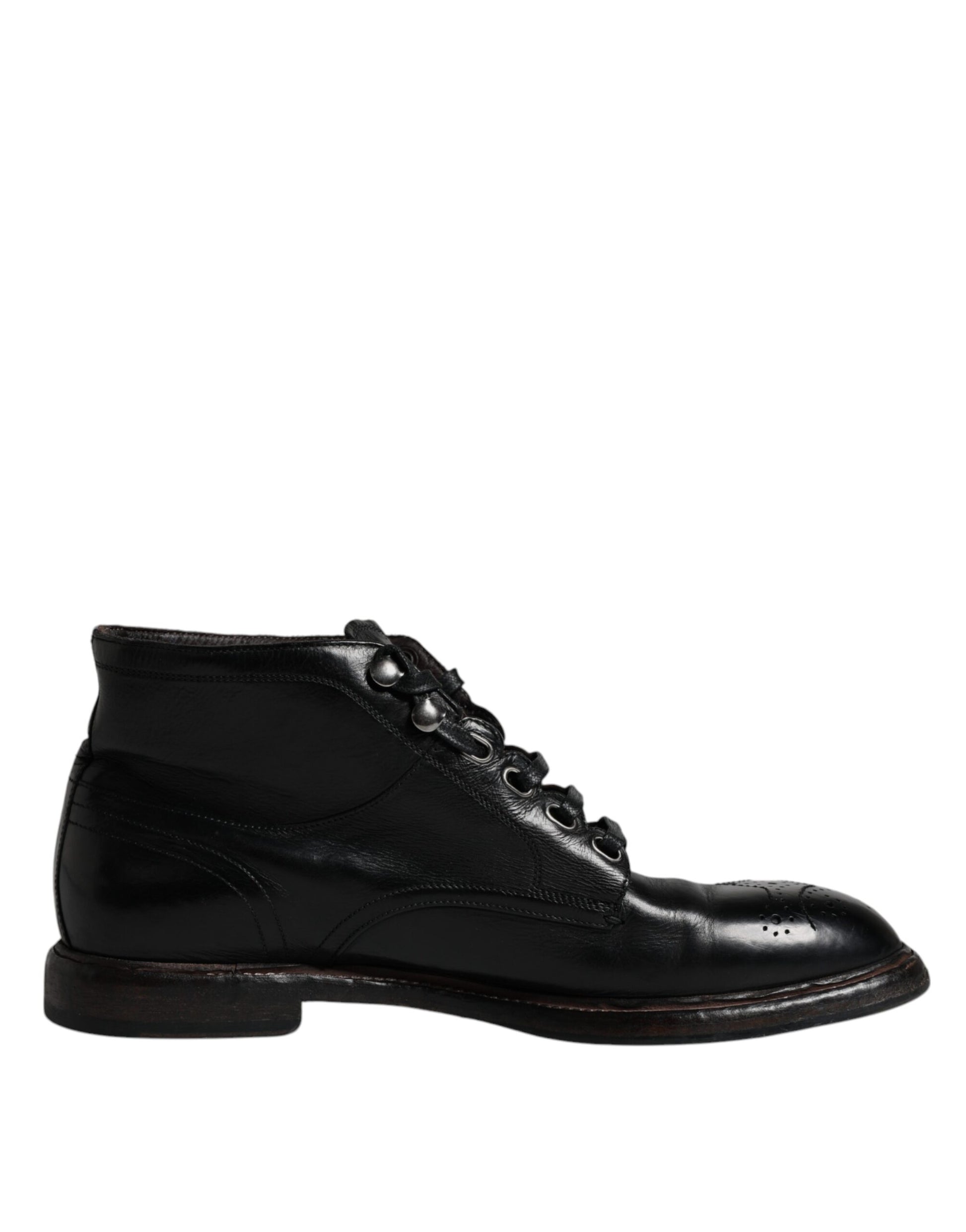 Dolce &amp; Gabbana Herren Kurze Stiefel aus schwarzem Leder mit Schnürung