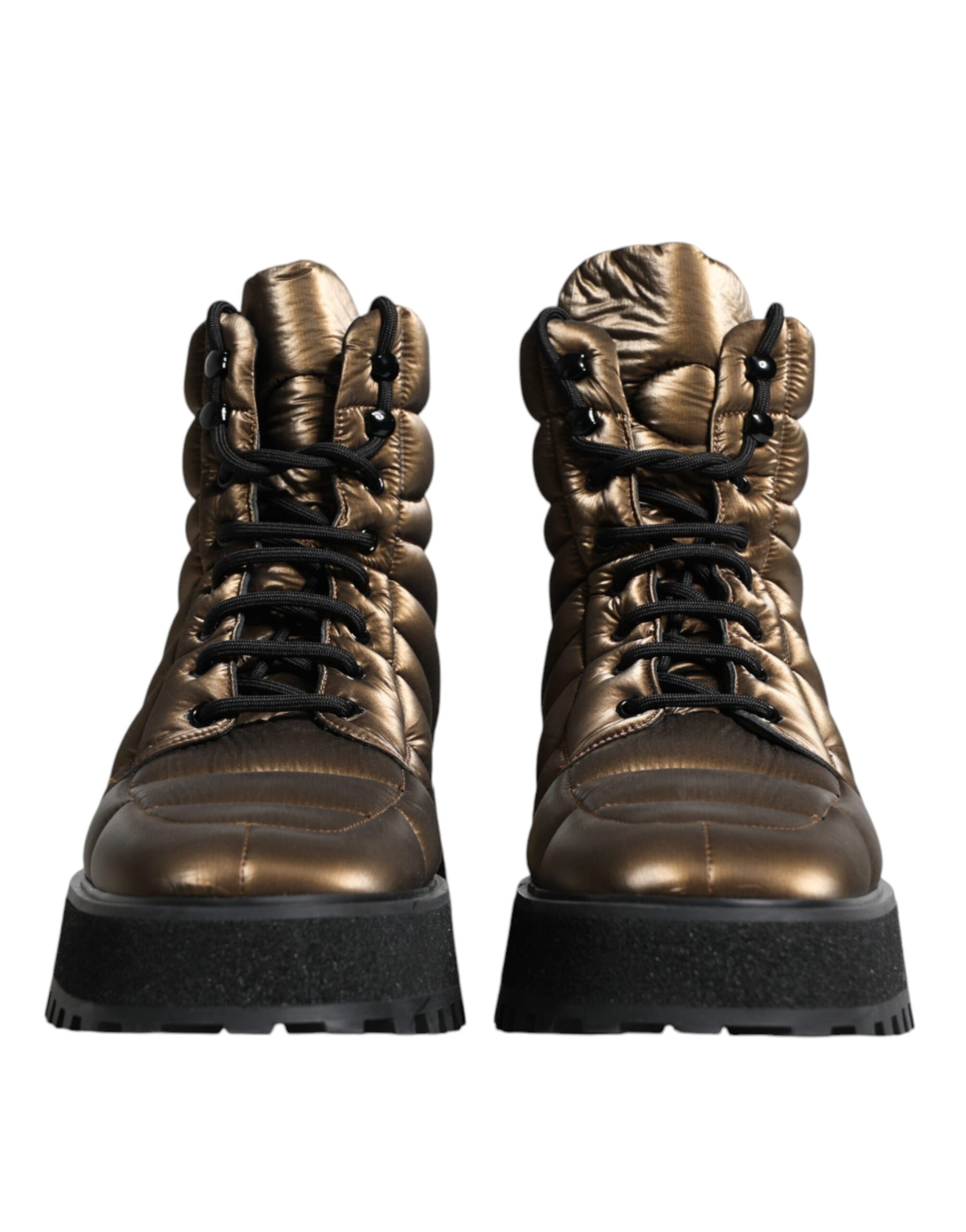 Dolce &amp; Gabbana – Gepolsterte, wadenhohe Schnürstiefel in Bronze