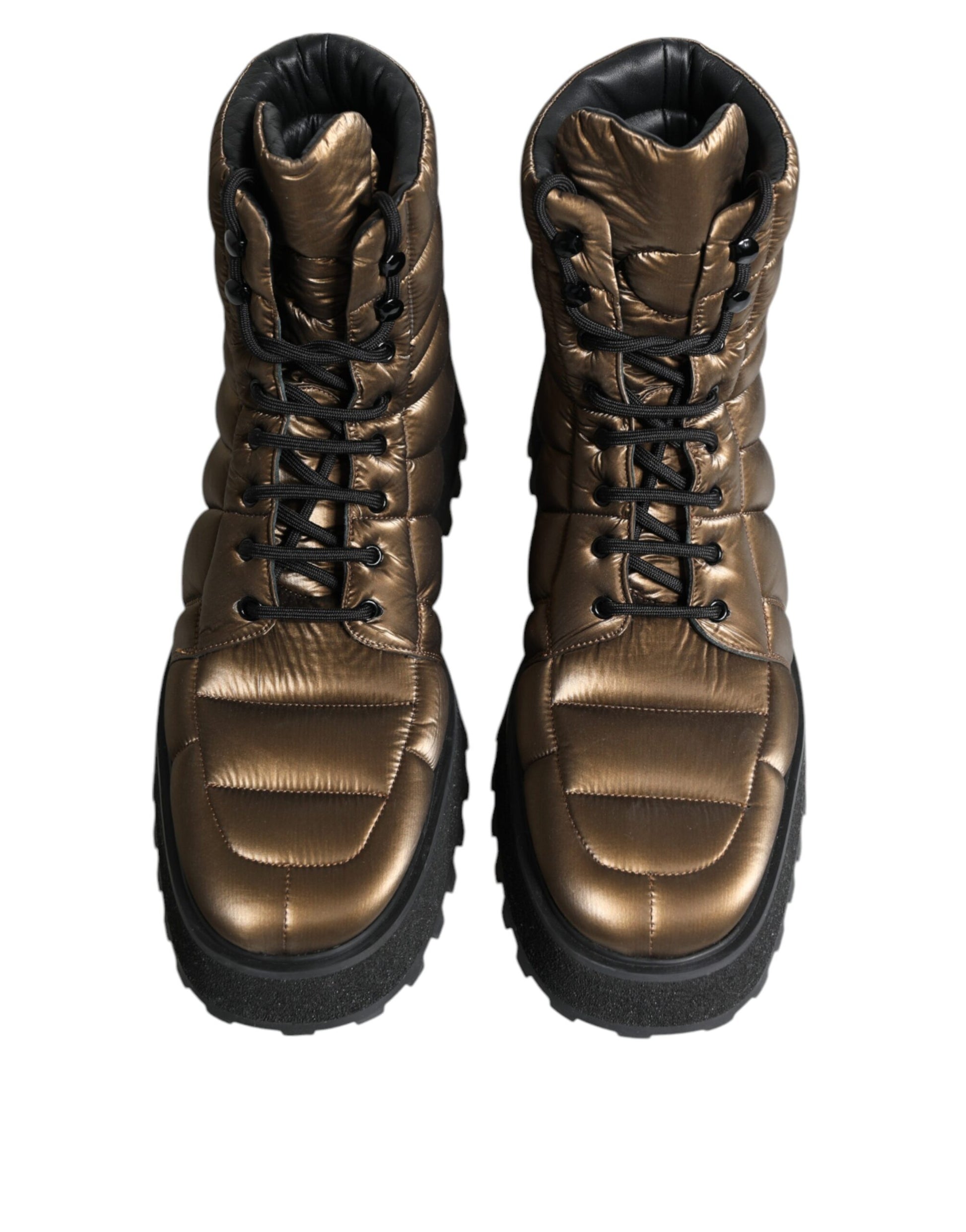 Dolce &amp; Gabbana – Gepolsterte, wadenhohe Schnürstiefel in Bronze
