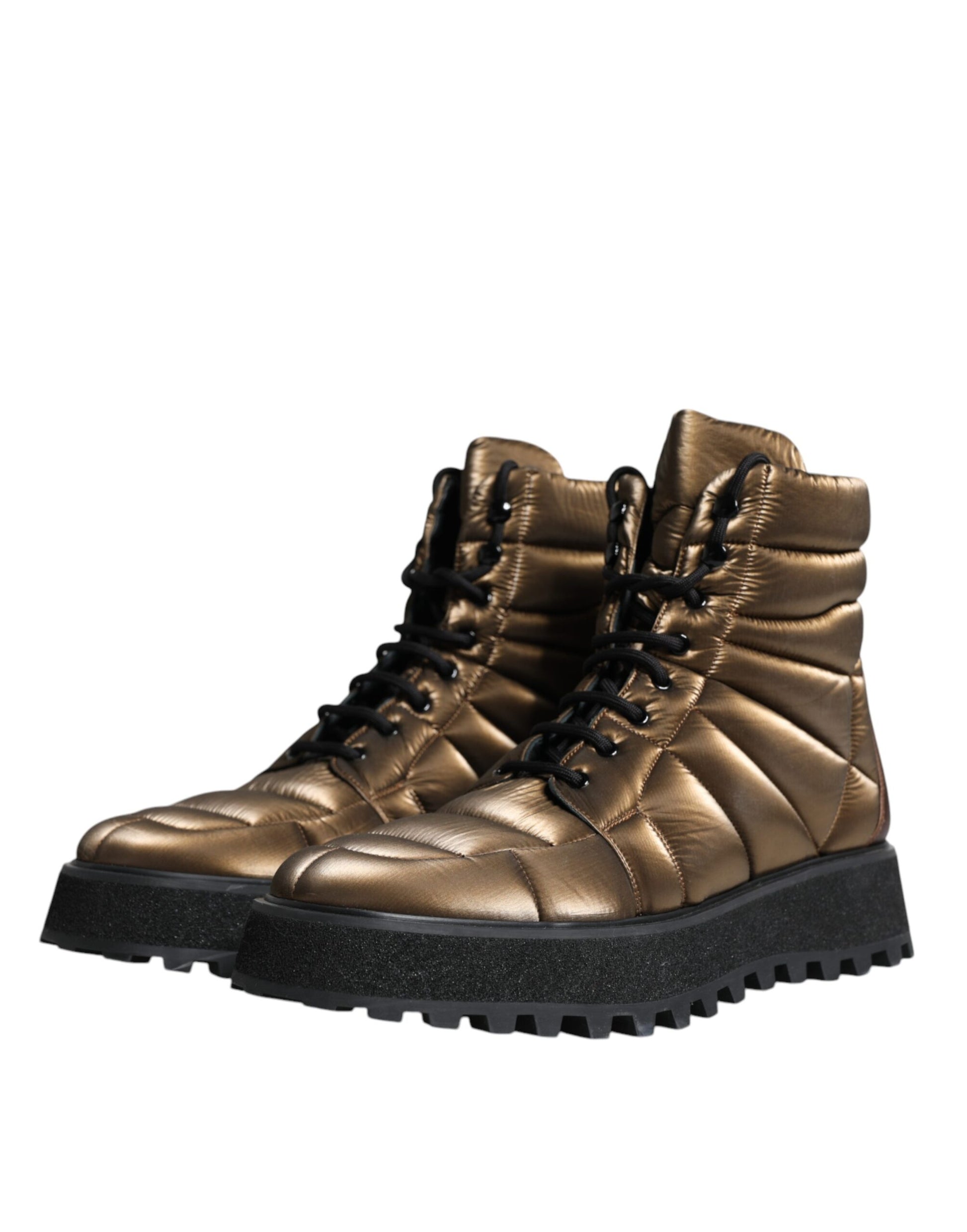 Dolce &amp; Gabbana – Gepolsterte, wadenhohe Schnürstiefel in Bronze