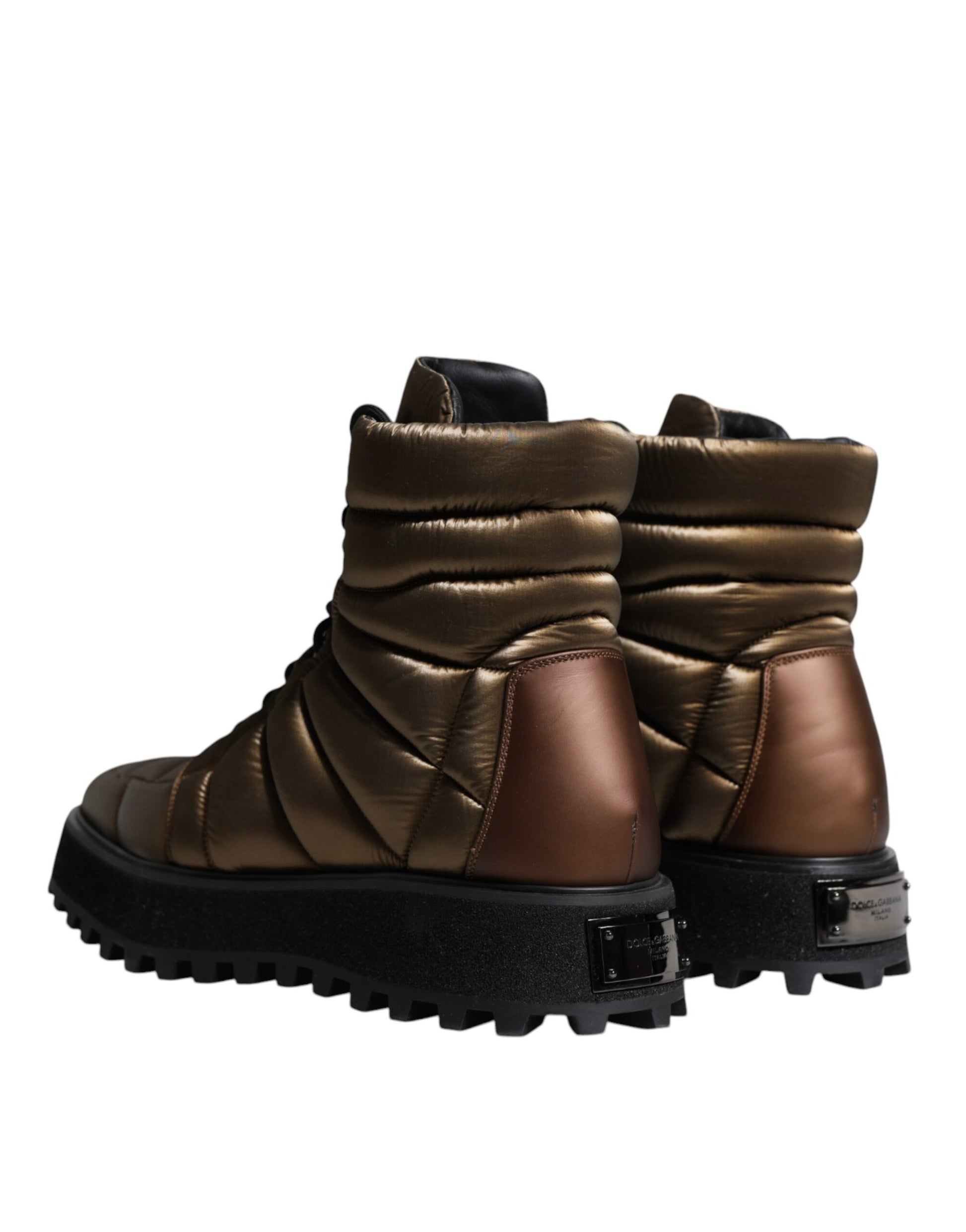 Dolce &amp; Gabbana – Gepolsterte, wadenhohe Schnürstiefel in Bronze