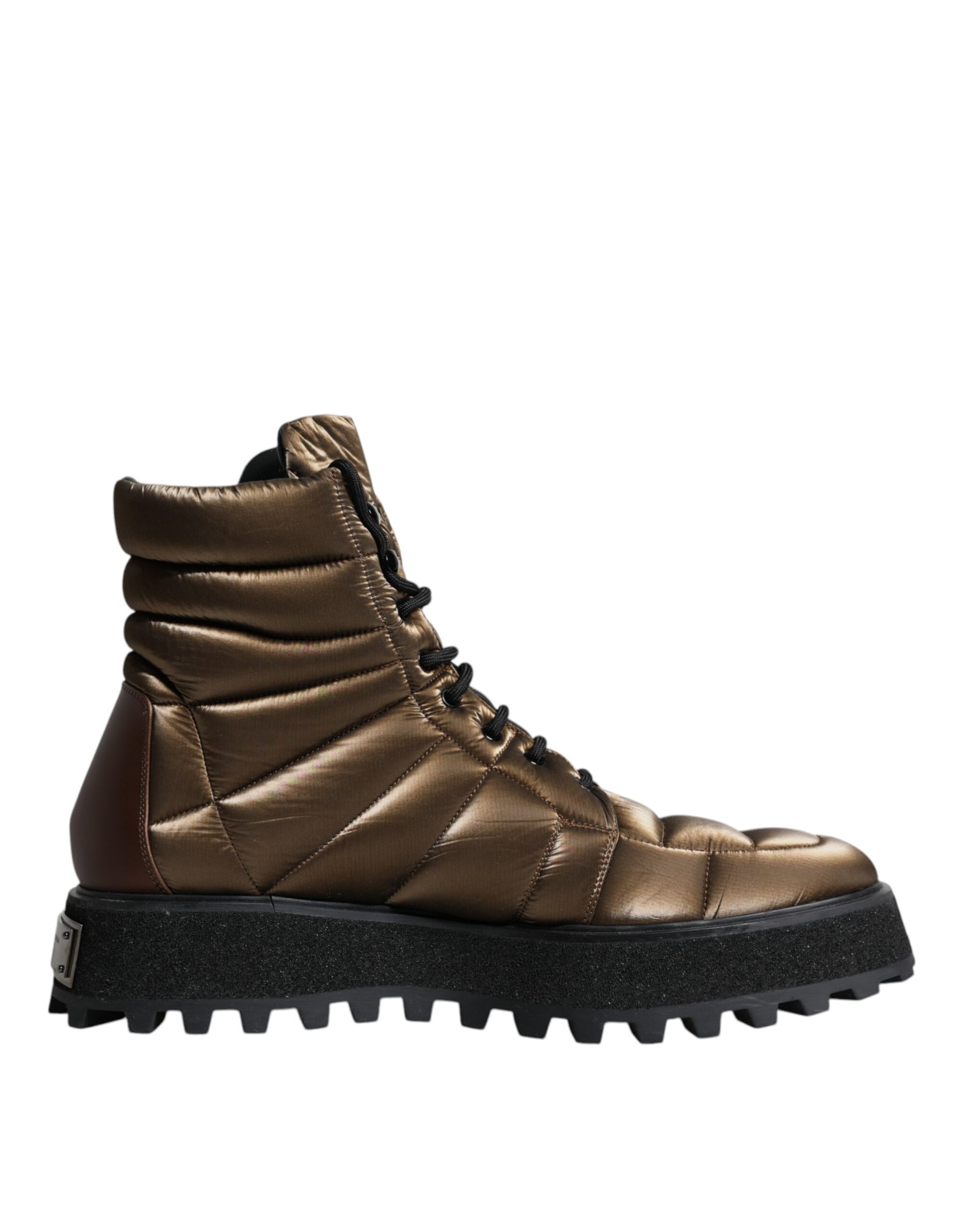 Dolce &amp; Gabbana – Gepolsterte, wadenhohe Schnürstiefel in Bronze