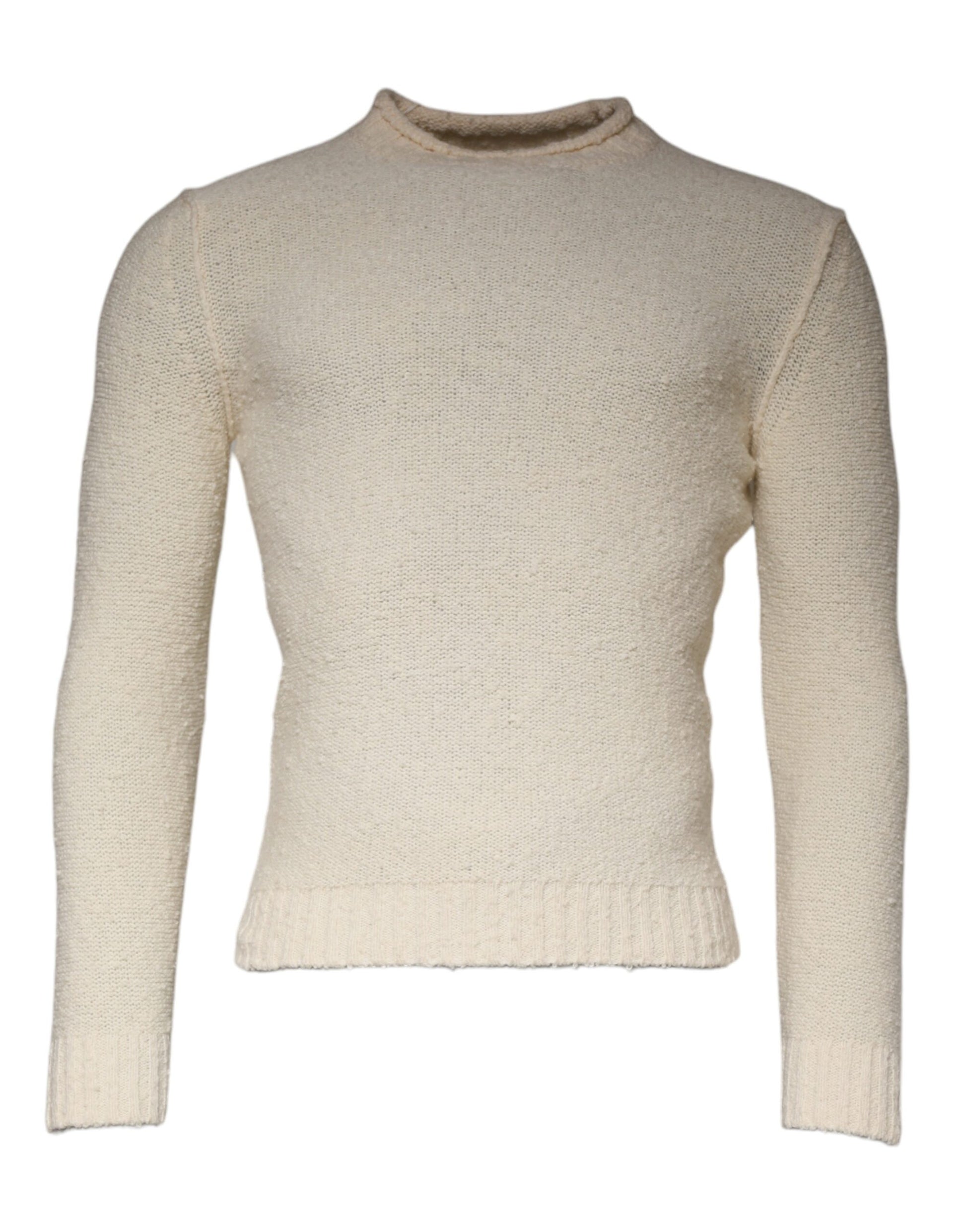 KANGRA Beigefarbener Pullover aus Wollstrick mit langen Ärmeln und Rundhalsausschnitt