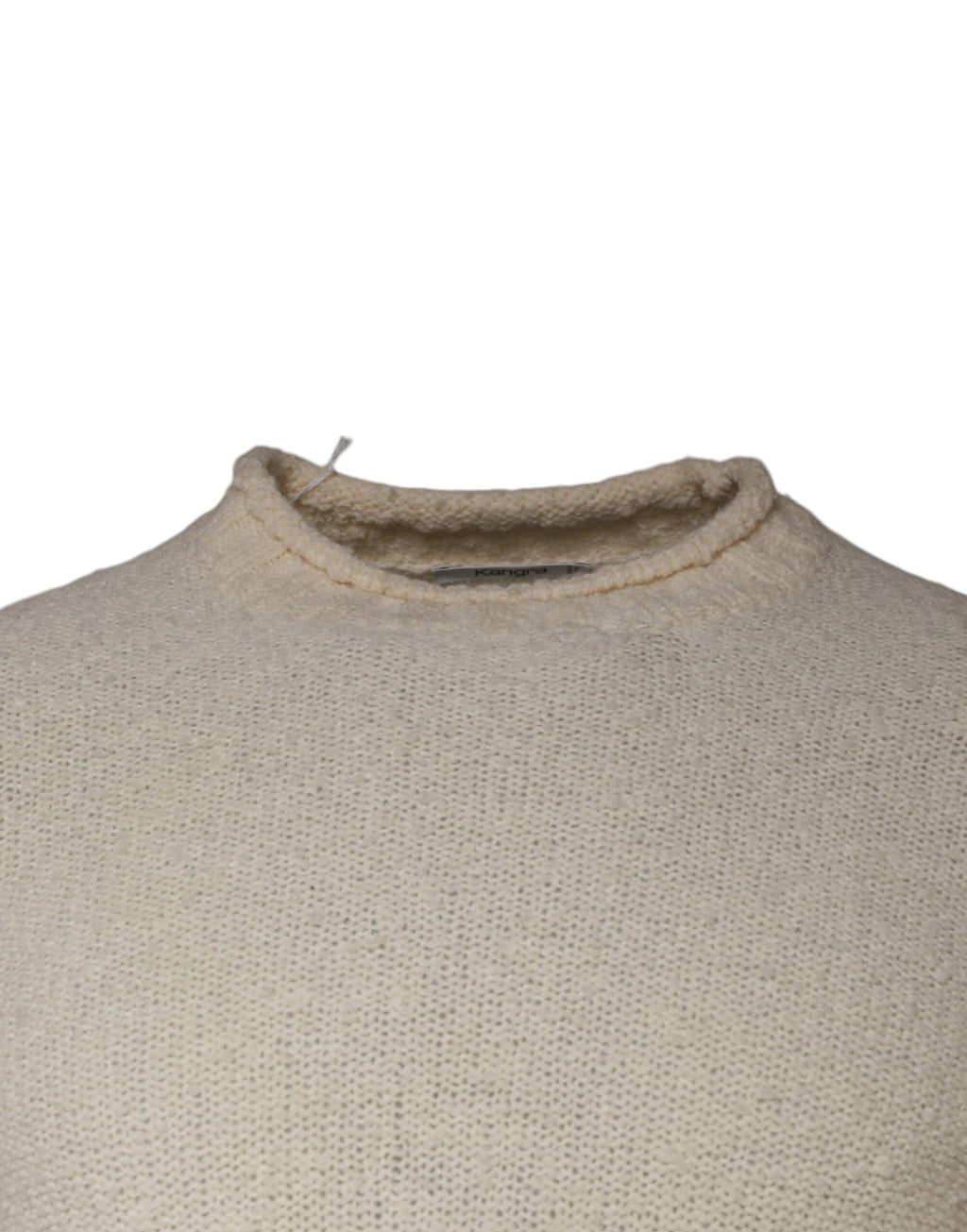 KANGRA Beigefarbener Pullover aus Wollstrick mit langen Ärmeln und Rundhalsausschnitt