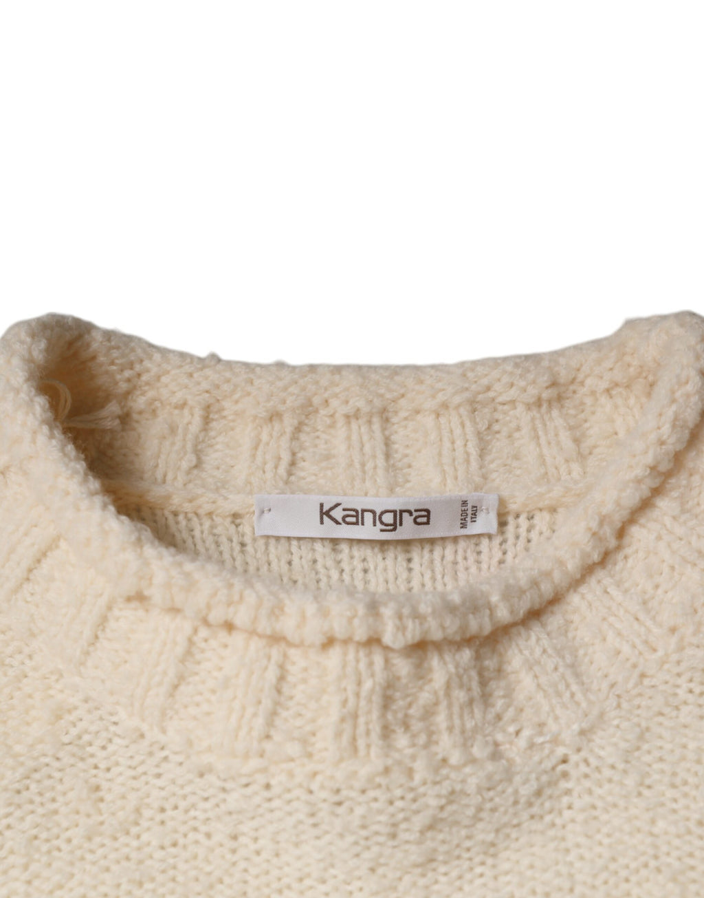 KANGRA Beigefarbener Pullover aus Wollstrick mit langen Ärmeln und Rundhalsausschnitt
