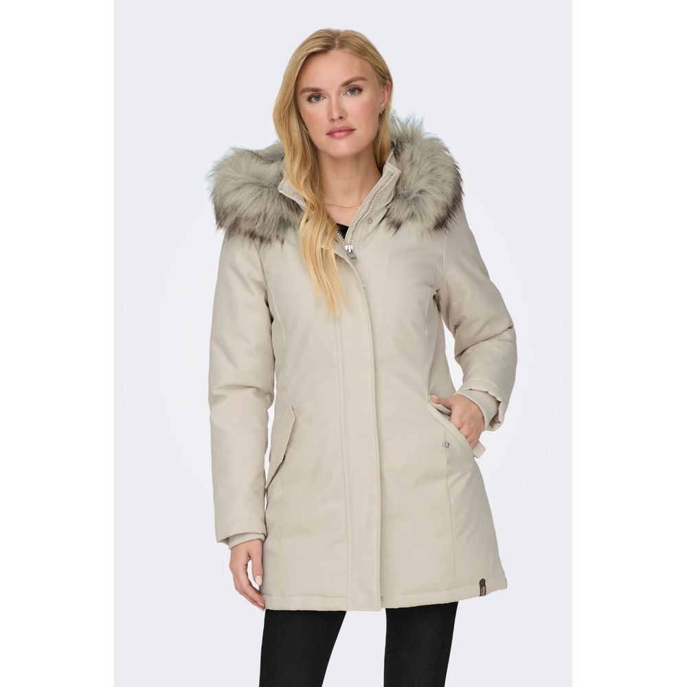 Only – Beigefarbener Polyesterparka