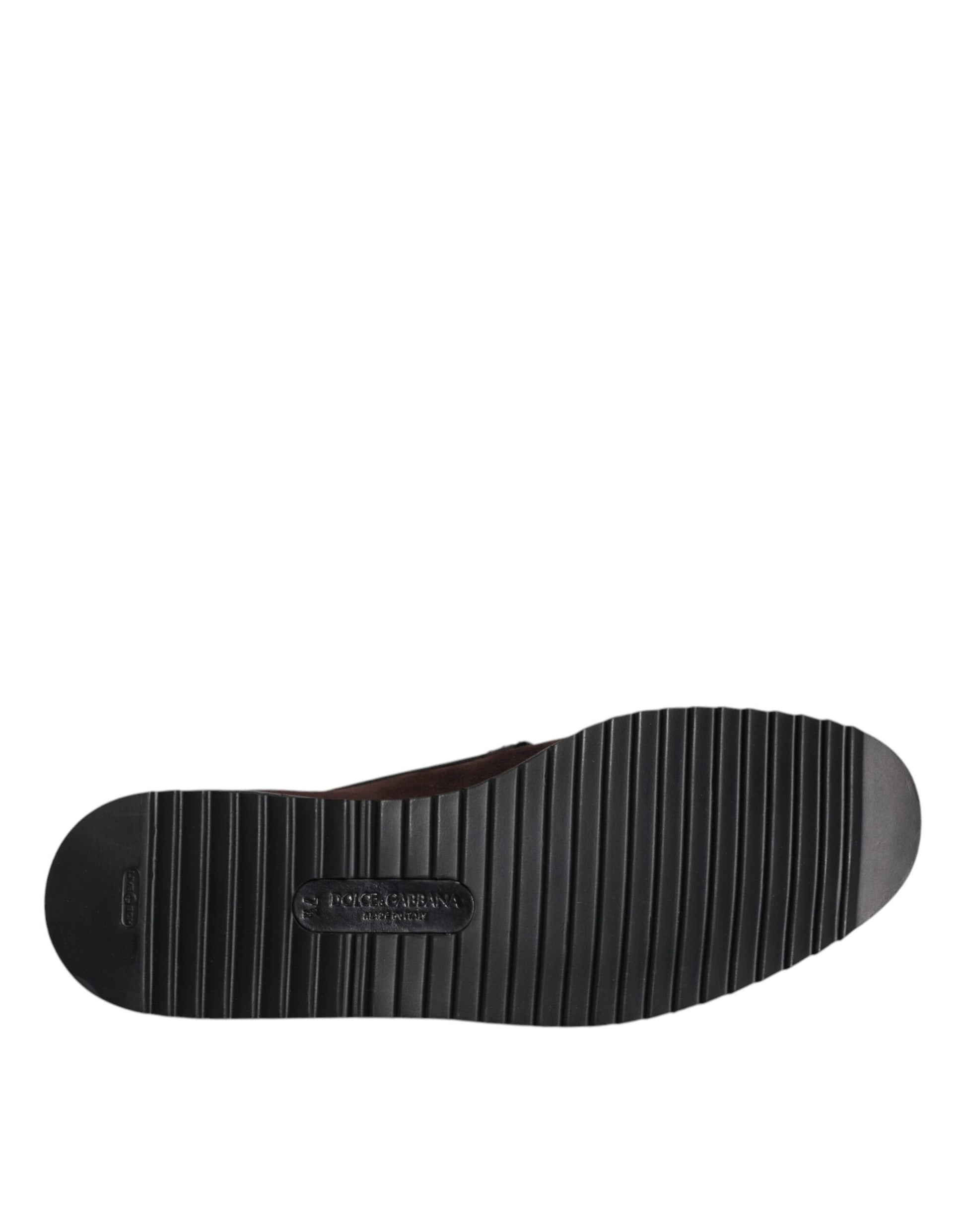 Dolce &amp; Gabbana – DG Family – Flache Slipper aus Wildleder in Braun