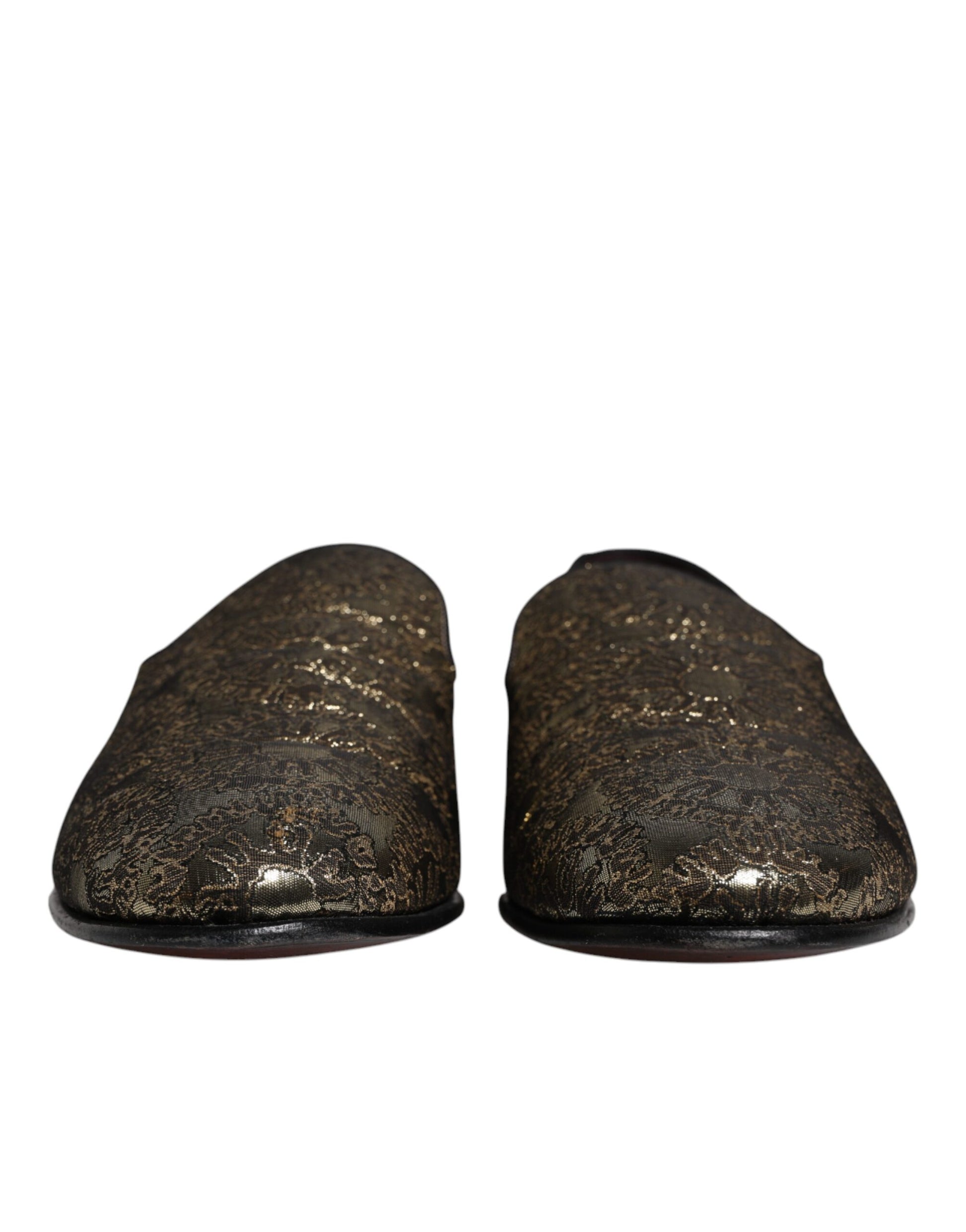 Dolce &amp; Gabbana Gold Jacquard Flats Herren Halbschuhe Abendschuhe