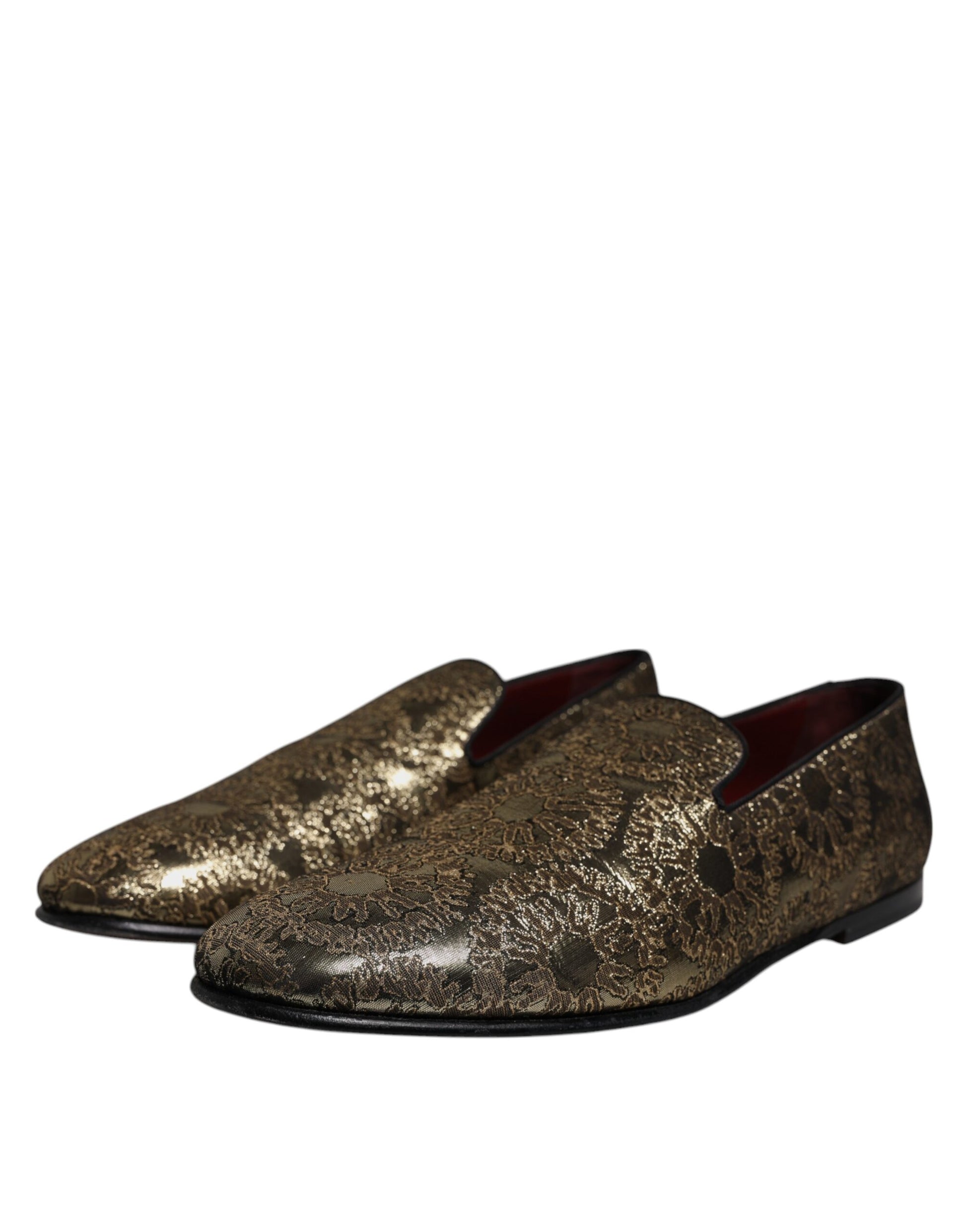 Dolce &amp; Gabbana Gold Jacquard Flats Herren Halbschuhe Abendschuhe