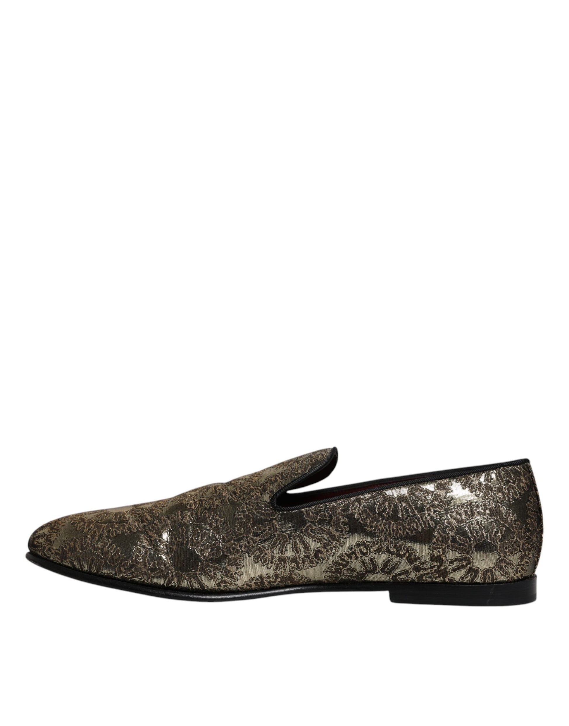 Dolce &amp; Gabbana Gold Jacquard Flats Herren Halbschuhe Abendschuhe