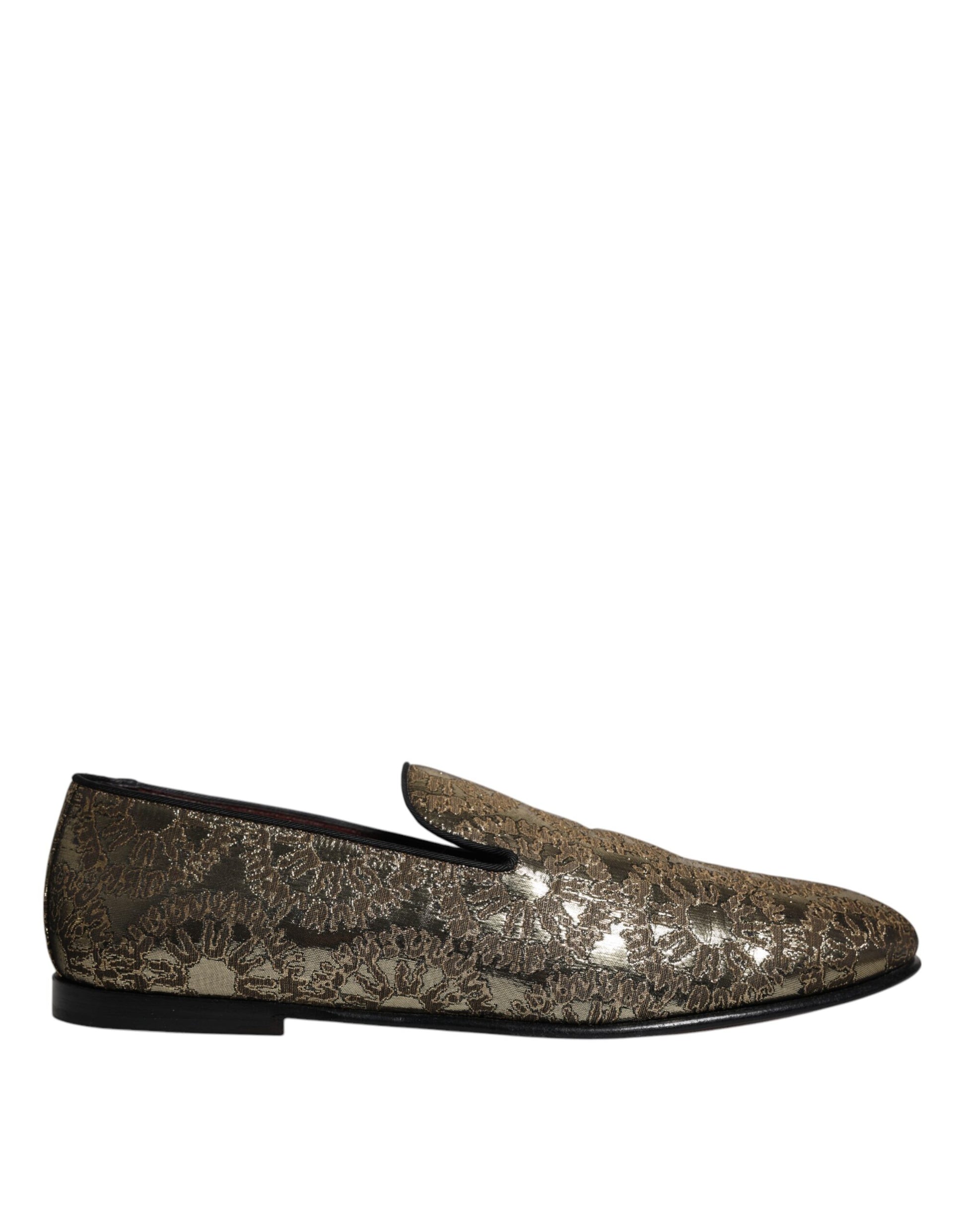 Dolce &amp; Gabbana Gold Jacquard Flats Herren Halbschuhe Abendschuhe