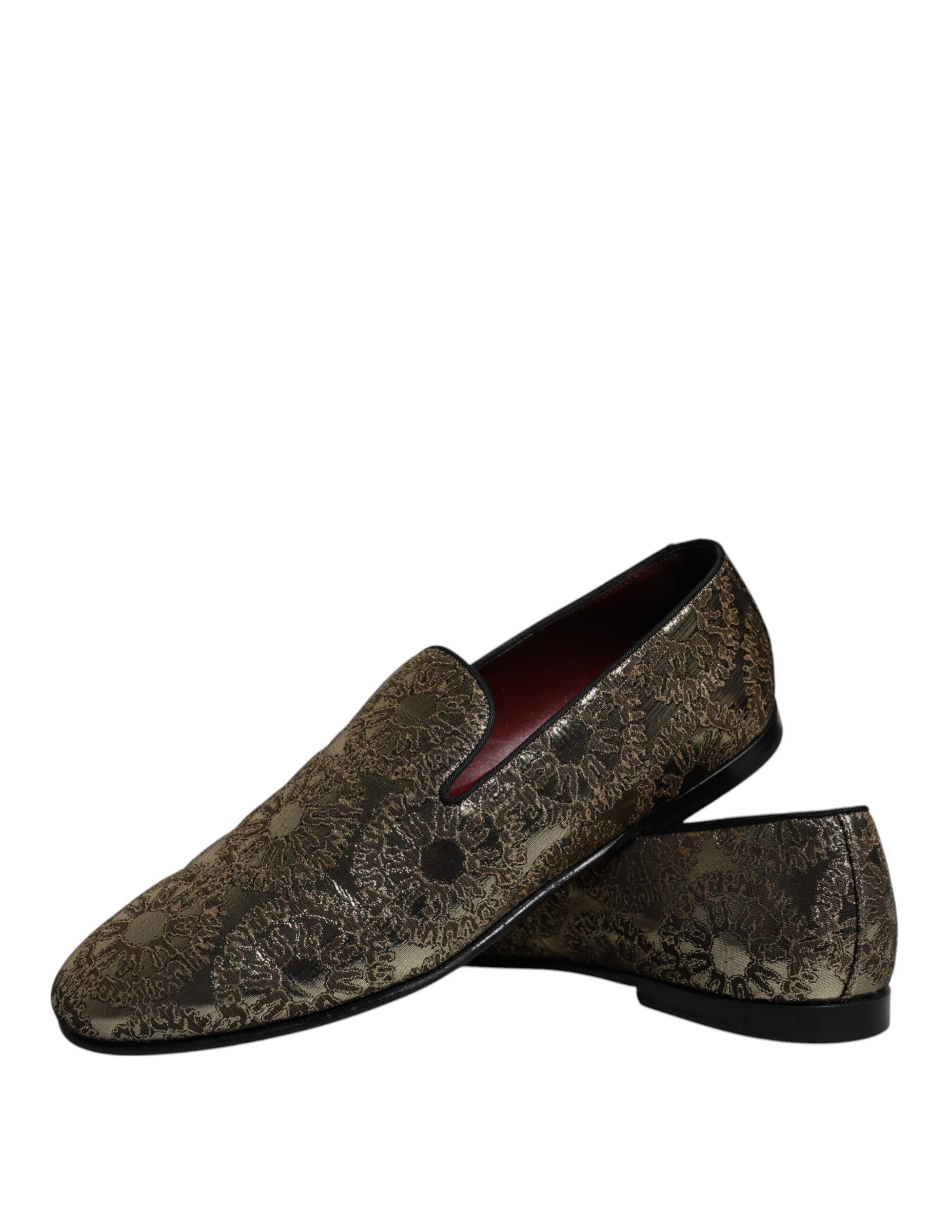 Dolce &amp; Gabbana Gold Jacquard Flats Herren Halbschuhe Abendschuhe