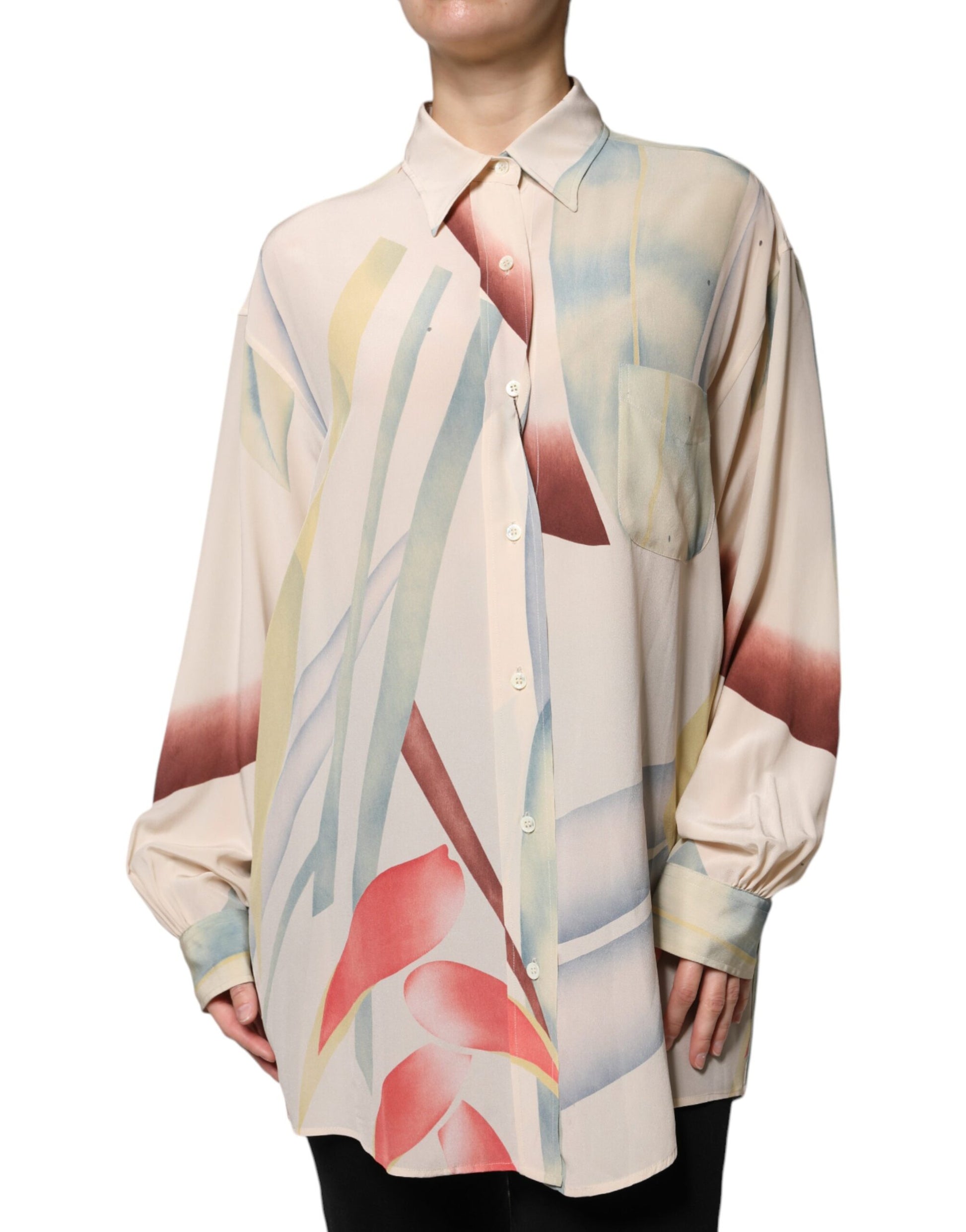 Etro Beige bedrucktes Blusentop mit Kragen und Knöpfen und langen Ärmeln