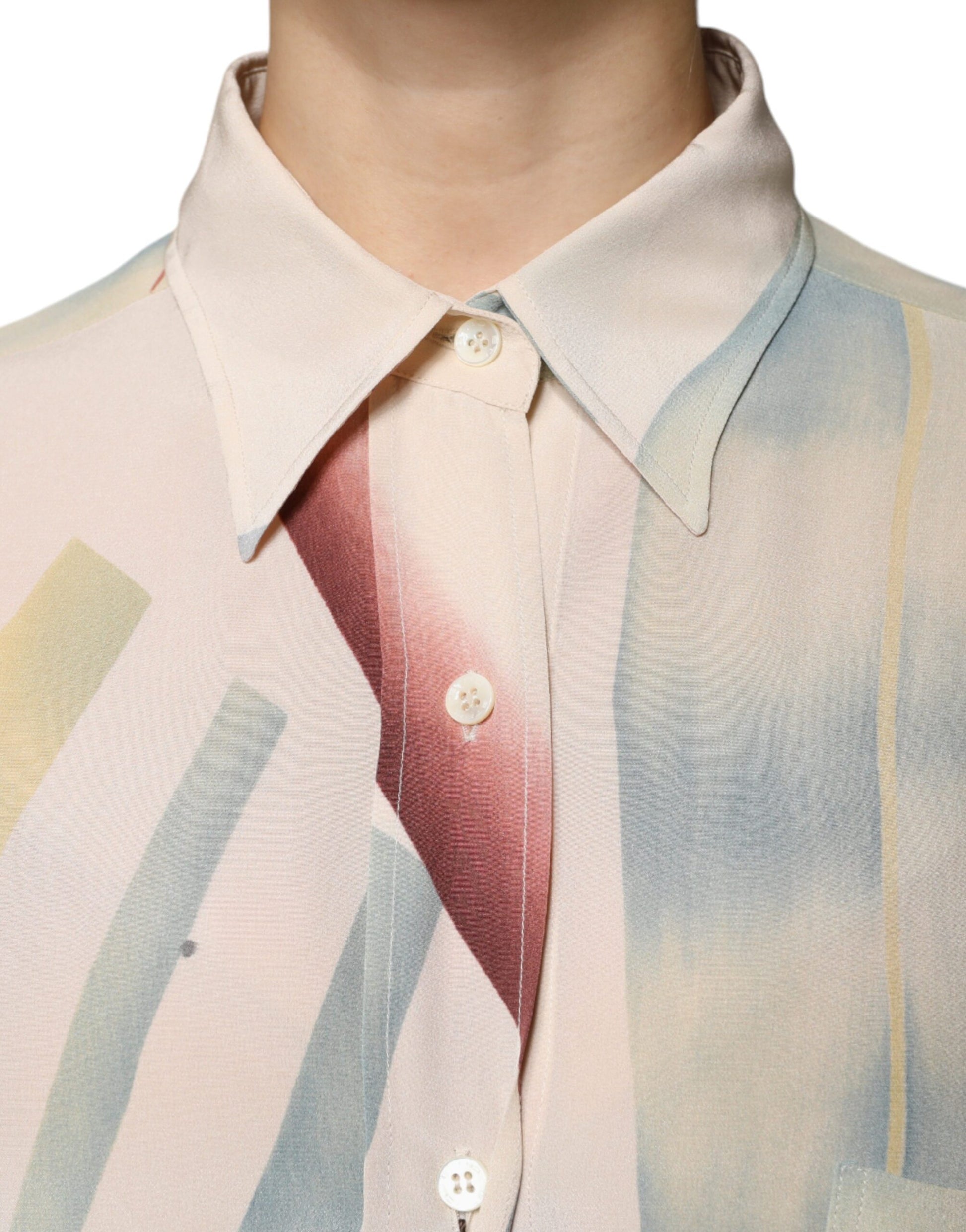 Etro Beige bedrucktes Blusentop mit Kragen und Knöpfen und langen Ärmeln