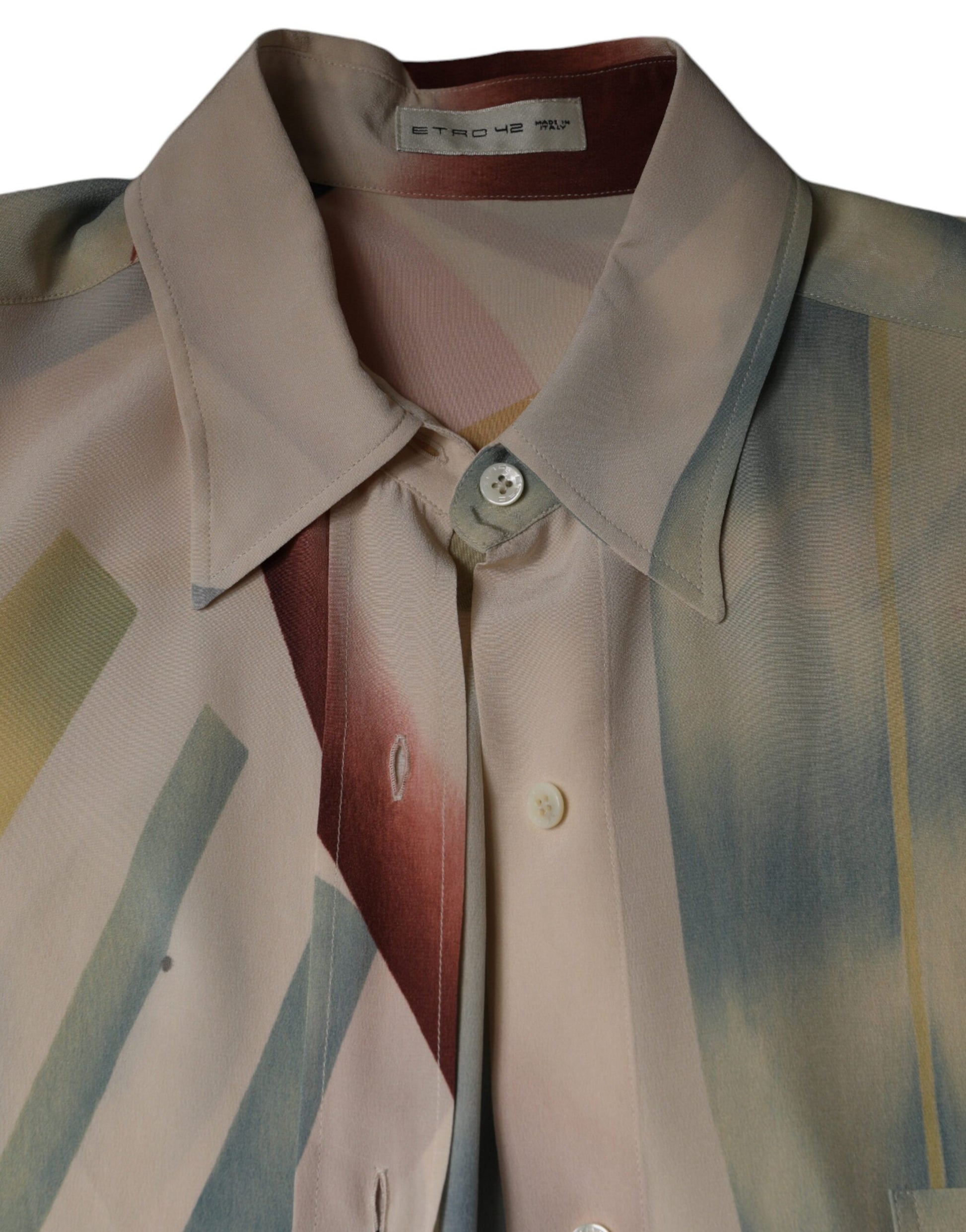 Etro Beige bedrucktes Blusentop mit Kragen und Knöpfen und langen Ärmeln