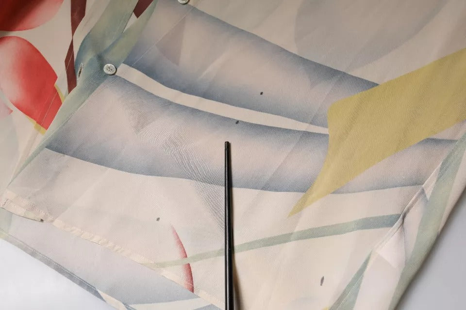 Etro Beige bedrucktes Blusentop mit Kragen und Knöpfen und langen Ärmeln