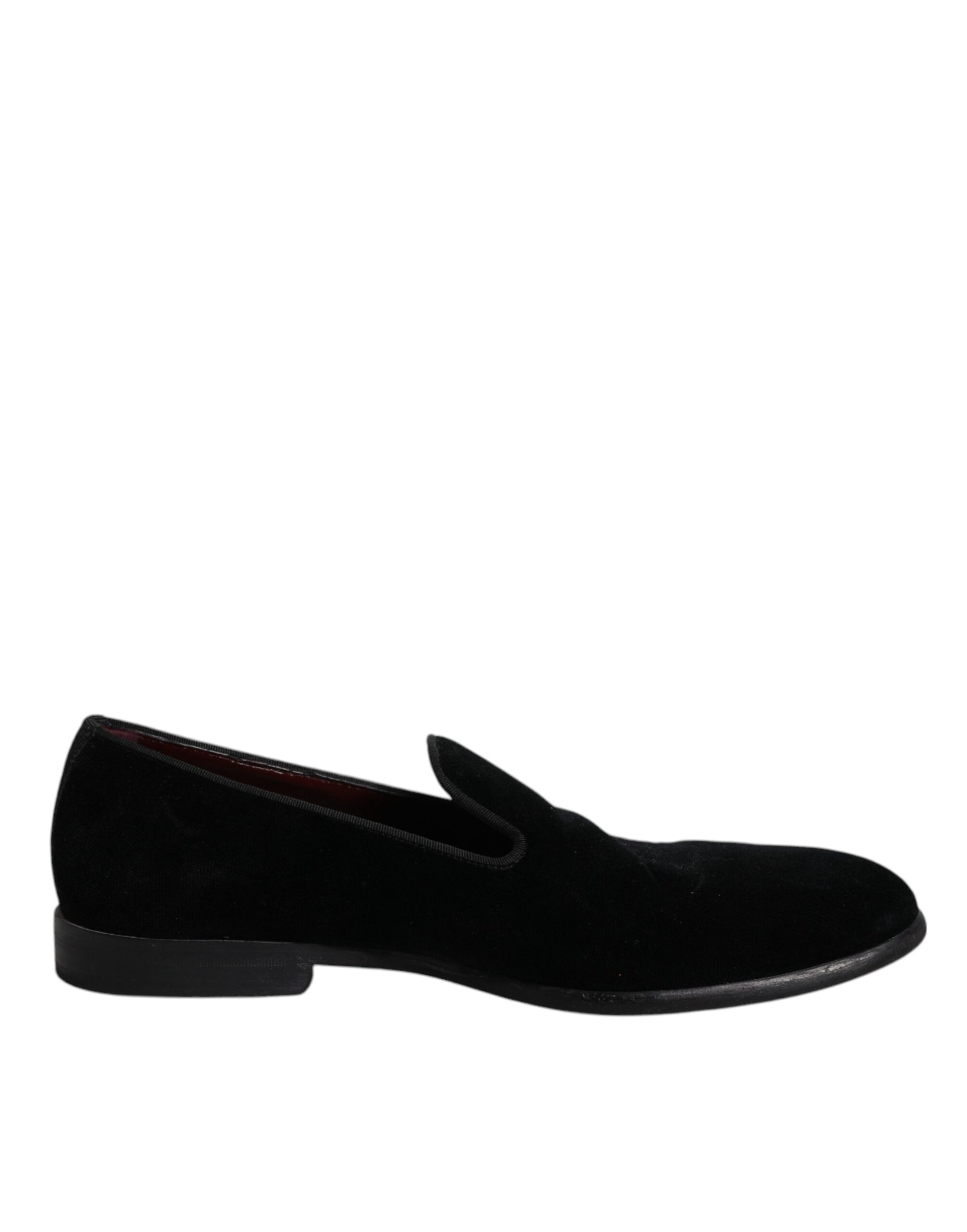 Dolce &amp; Gabbana Schwarze Samt-Loafer, formelle Herrenschuhe