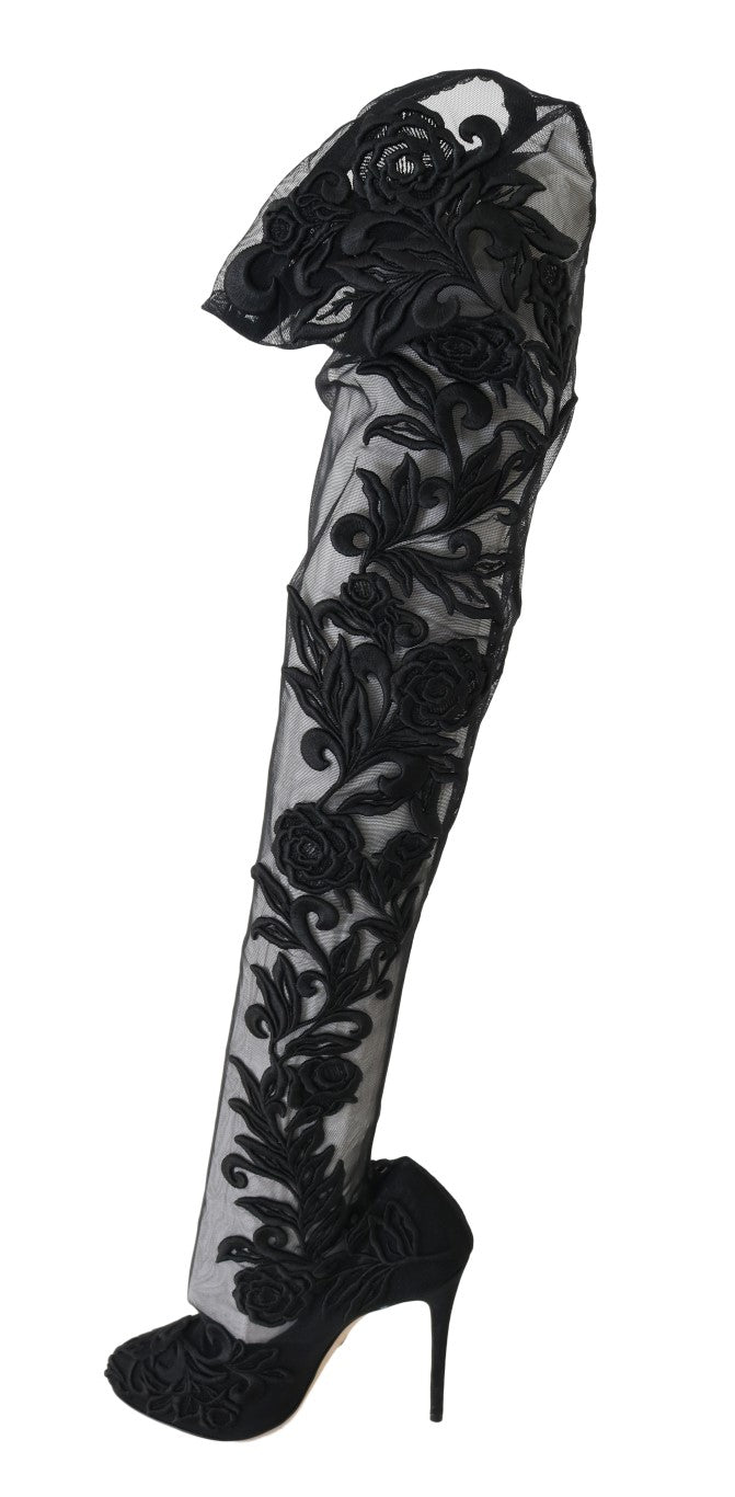 Dolce &amp; Gabbana Overknee-Stiefel mit Blumenstickerei