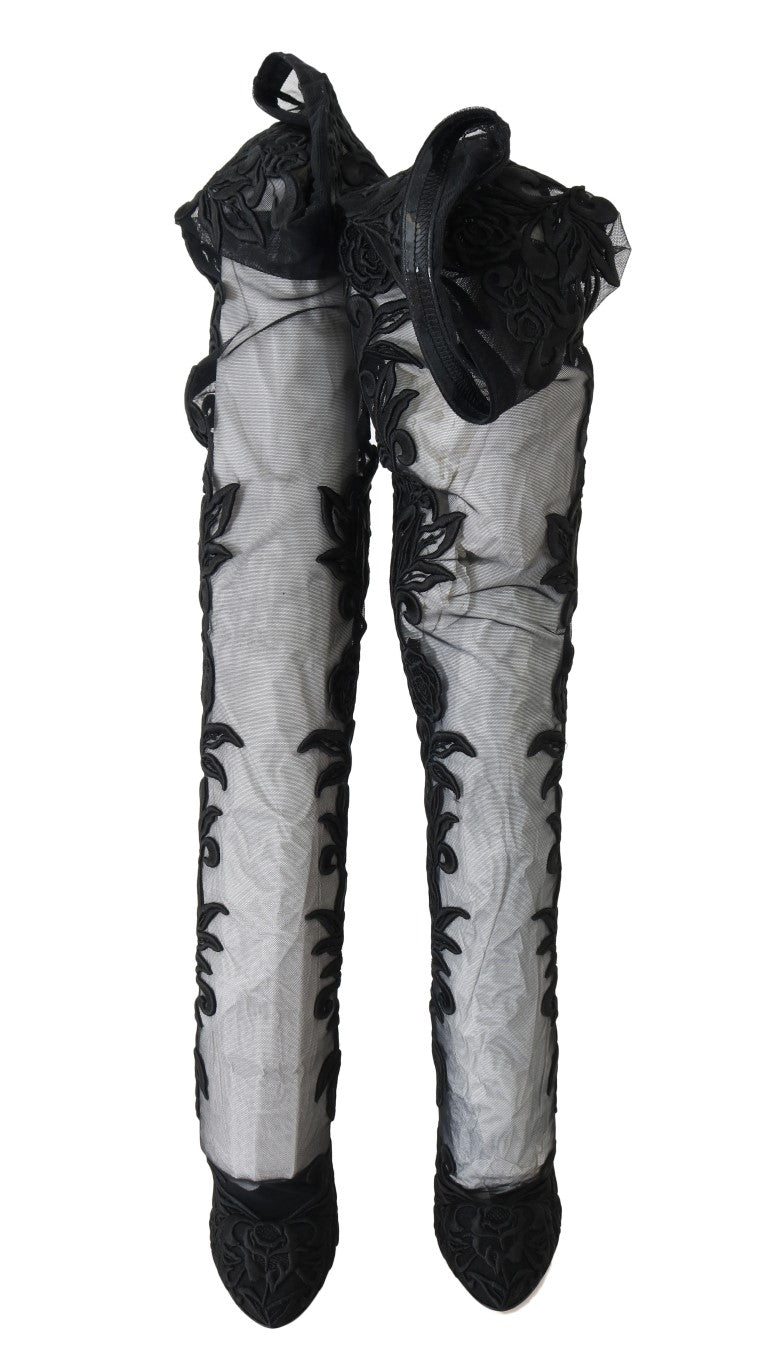 Dolce &amp; Gabbana Overknee-Stiefel mit Blumenstickerei