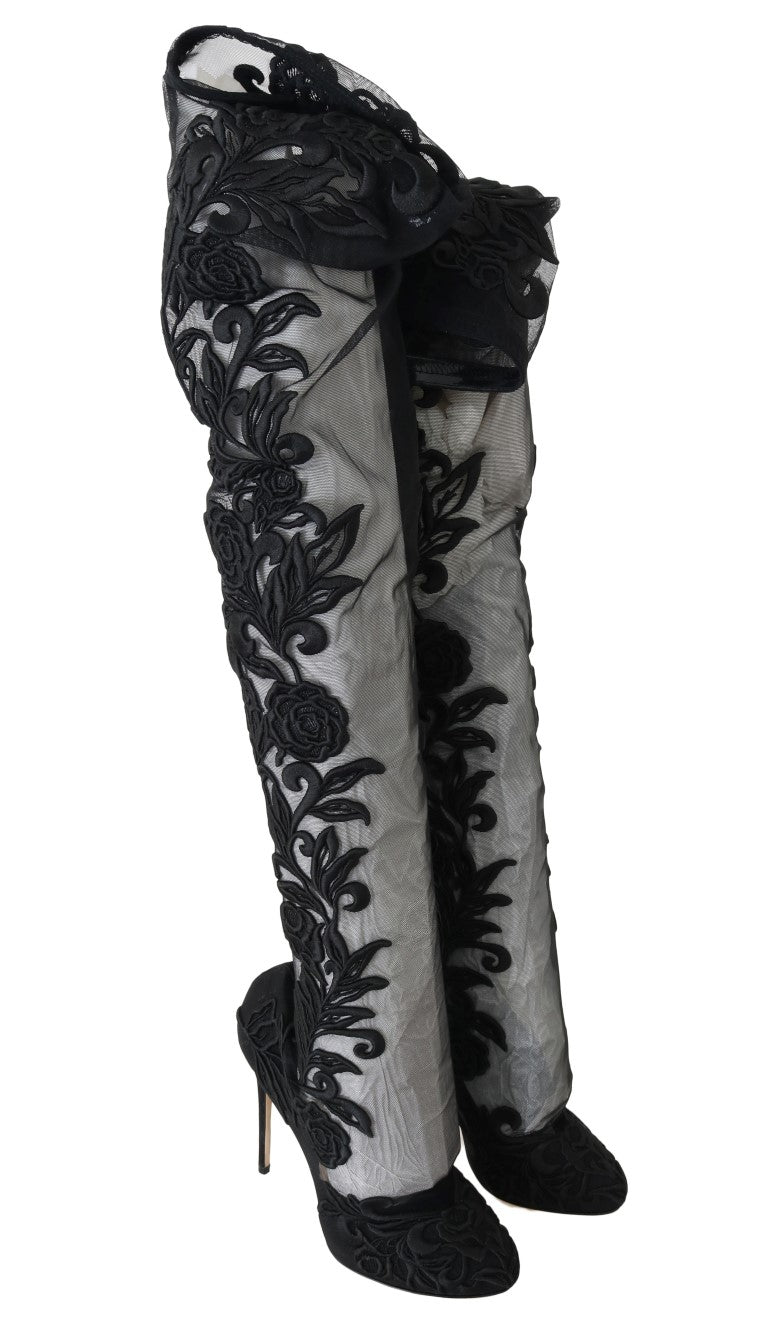 Dolce &amp; Gabbana Overknee-Stiefel mit Blumenstickerei