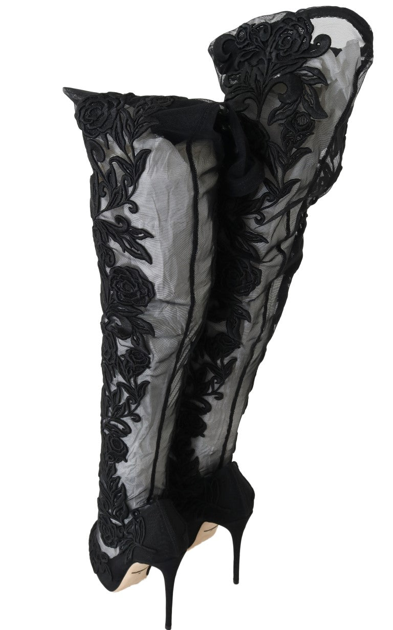 Dolce &amp; Gabbana Overknee-Stiefel mit Blumenstickerei