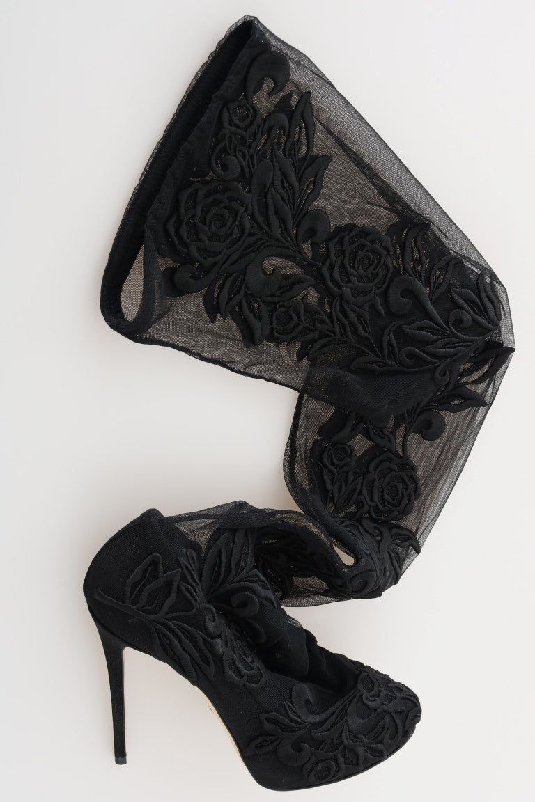 Dolce &amp; Gabbana Overknee-Stiefel mit Blumenstickerei