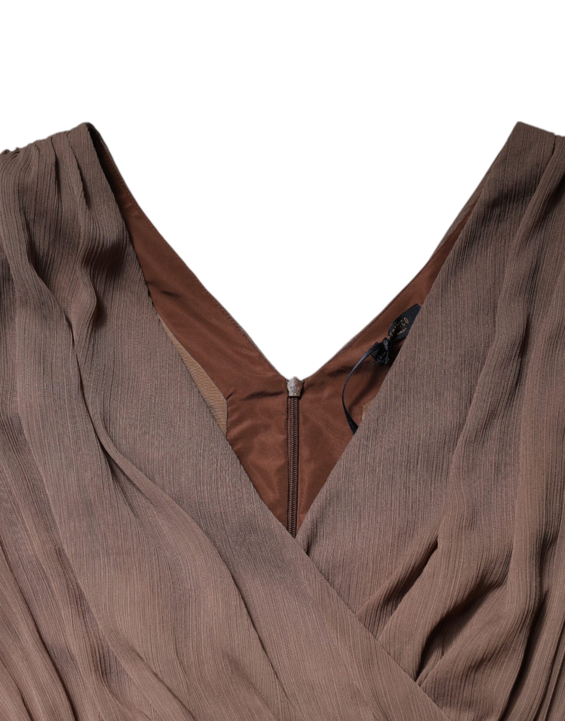 Peserico Braunes ärmelloses Maxikleid in A-Linie mit tiefem V-Ausschnitt