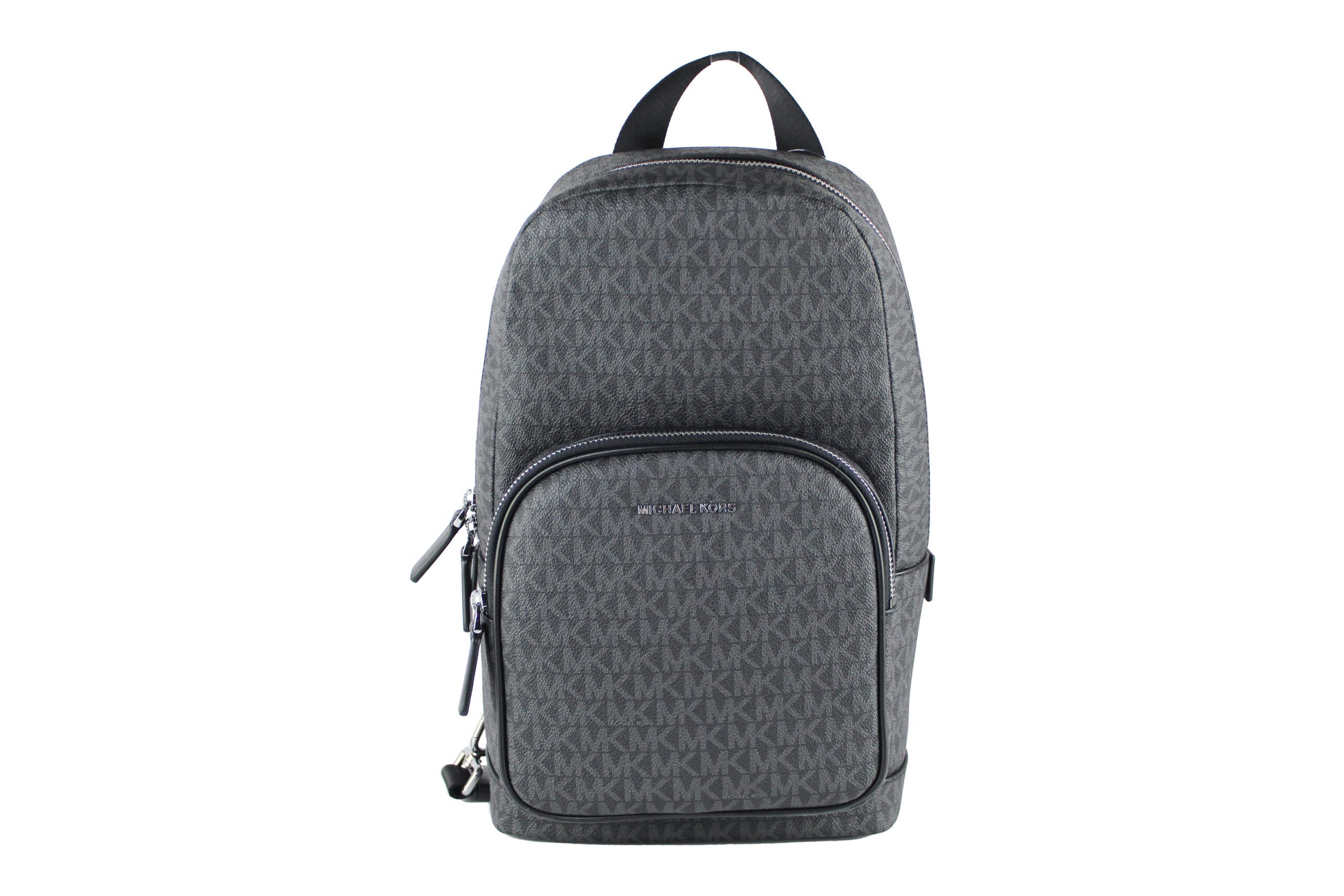 Michael Kors Cooper – Mittelgroßer, schwarzer Signature-Sling-Rucksack aus PVC