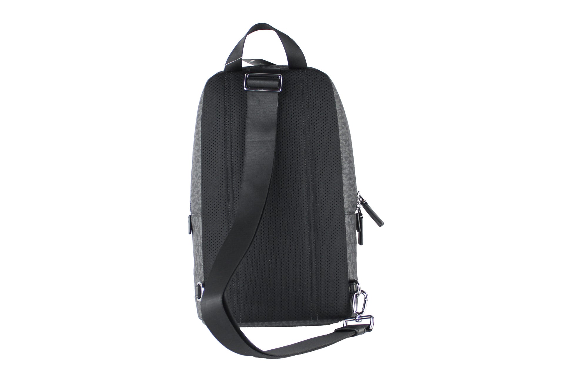 Michael Kors Cooper – Mittelgroßer, schwarzer Signature-Sling-Rucksack aus PVC