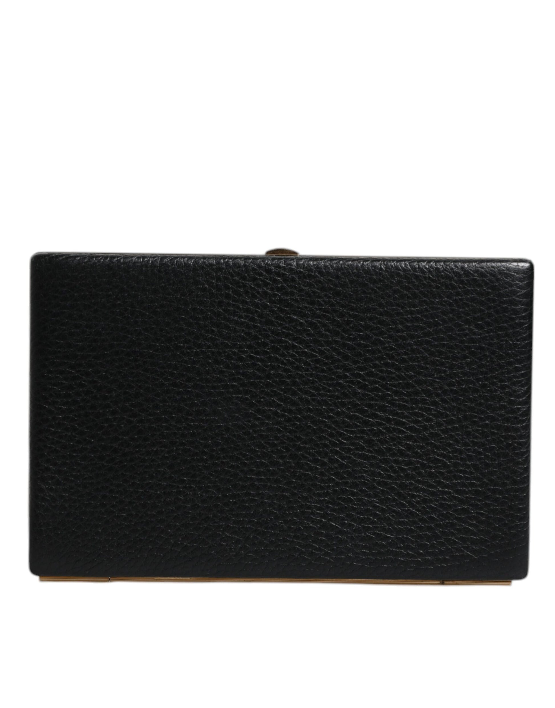 Dolce &amp; Gabbana Schwarzes Leder Goldrahmen Clutch Abend Party Handtasche
