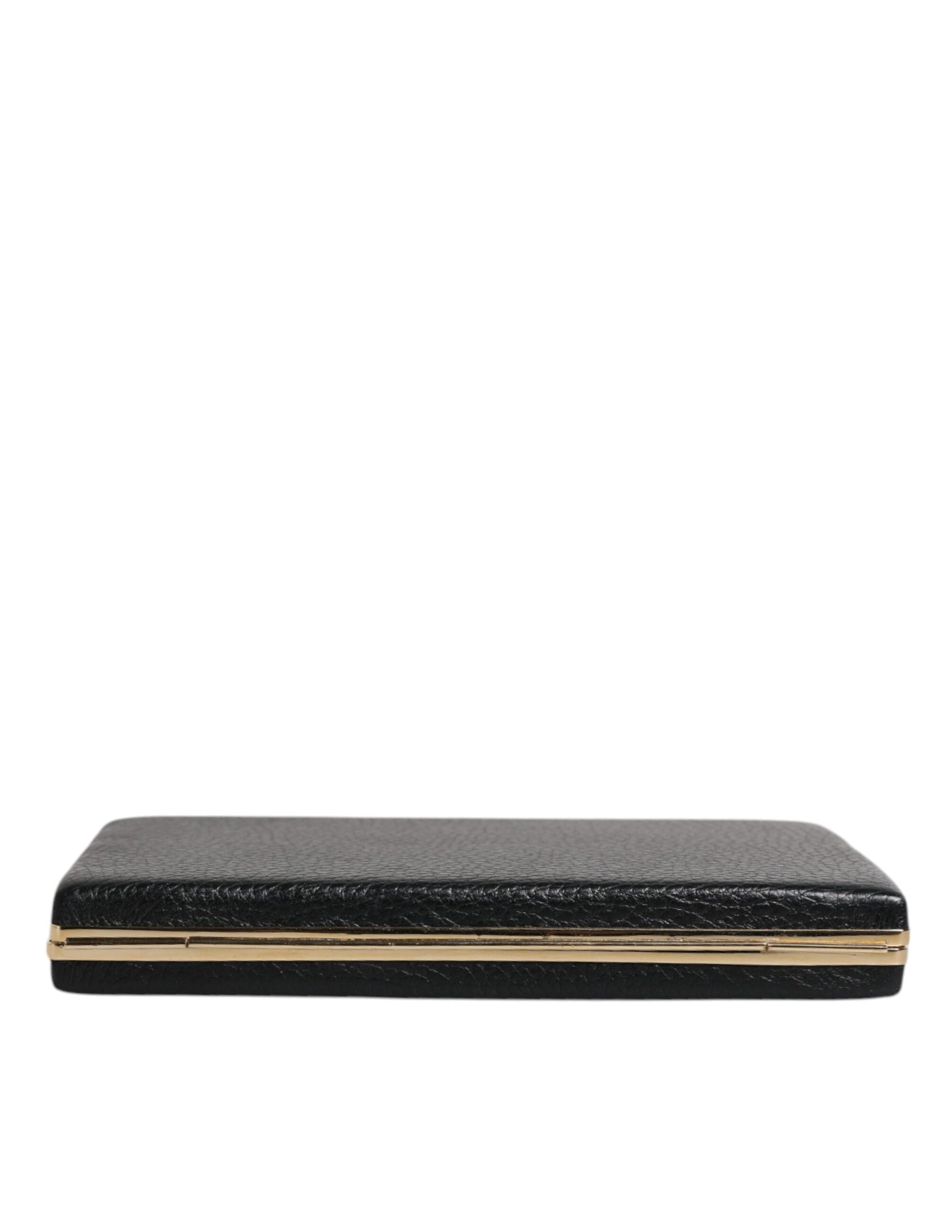 Dolce &amp; Gabbana Schwarzes Leder Goldrahmen Clutch Abend Party Handtasche