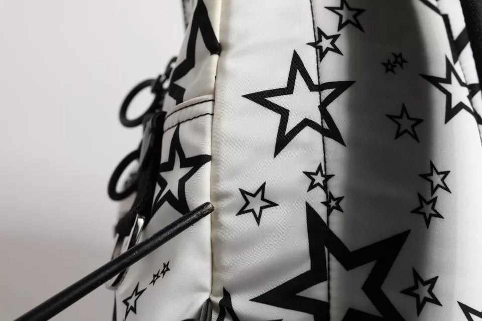 Dolce &amp; Gabbana, weißer Schulrucksack aus Nylon mit DG-Sternen-Print