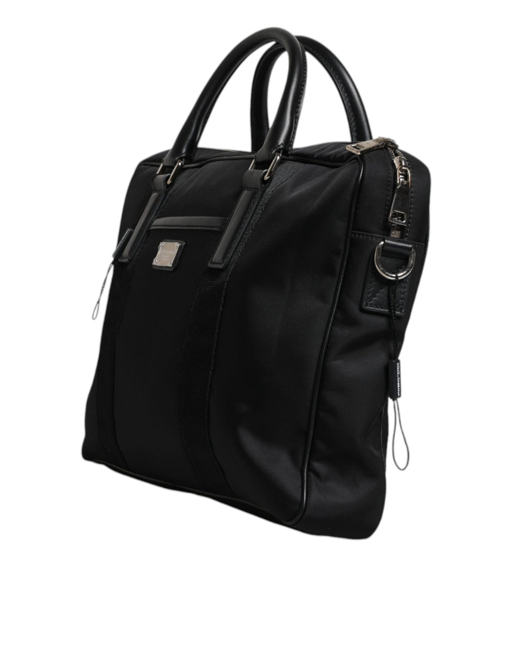 Dolce &amp; Gabbana – Schwarze Messenger-Tasche mit Logo-Schild und zwei Griffen