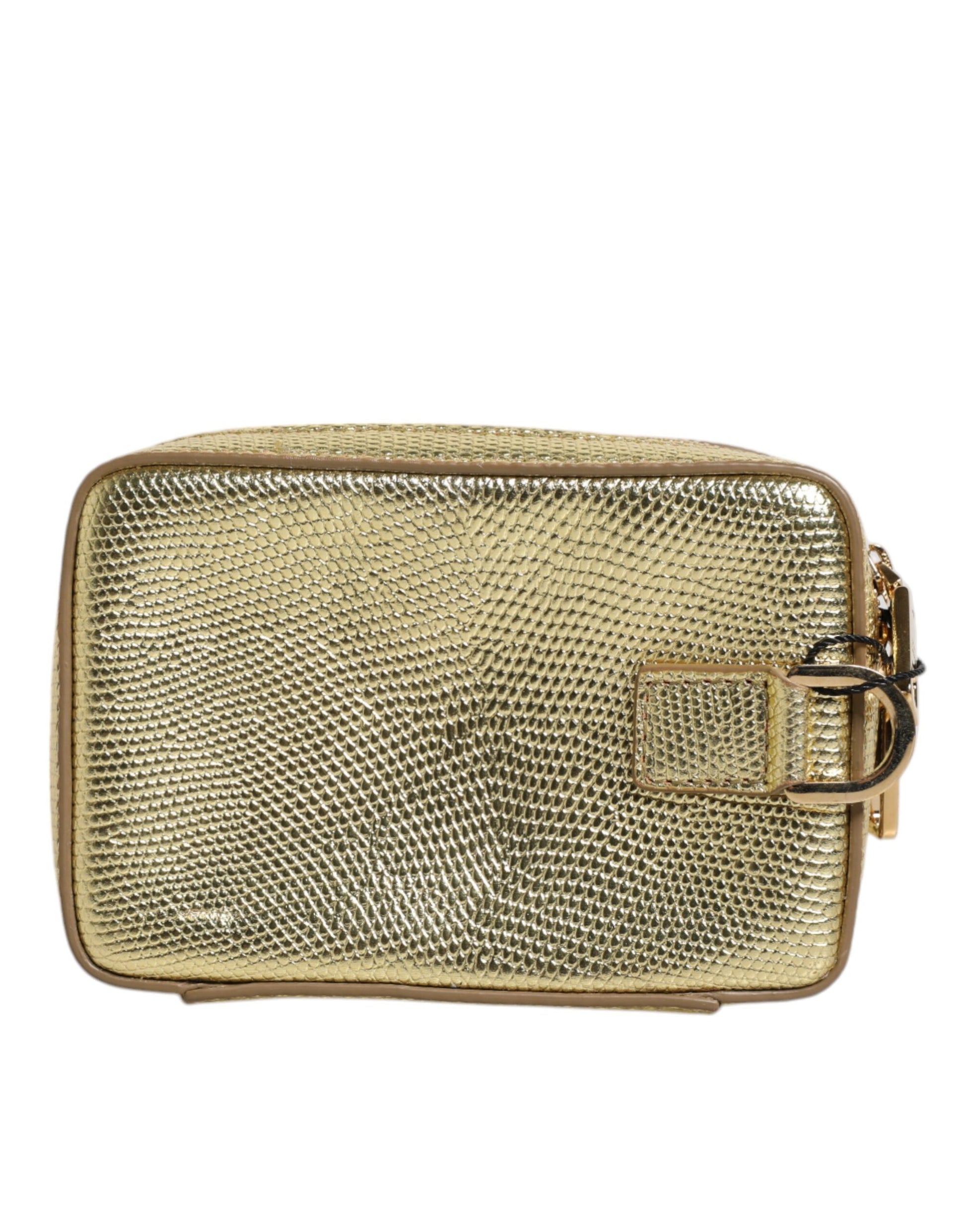 Dolce &amp; Gabbana Clutch aus goldenem Leder mit DG-Logo-Schild und Rundum-Reißverschluss