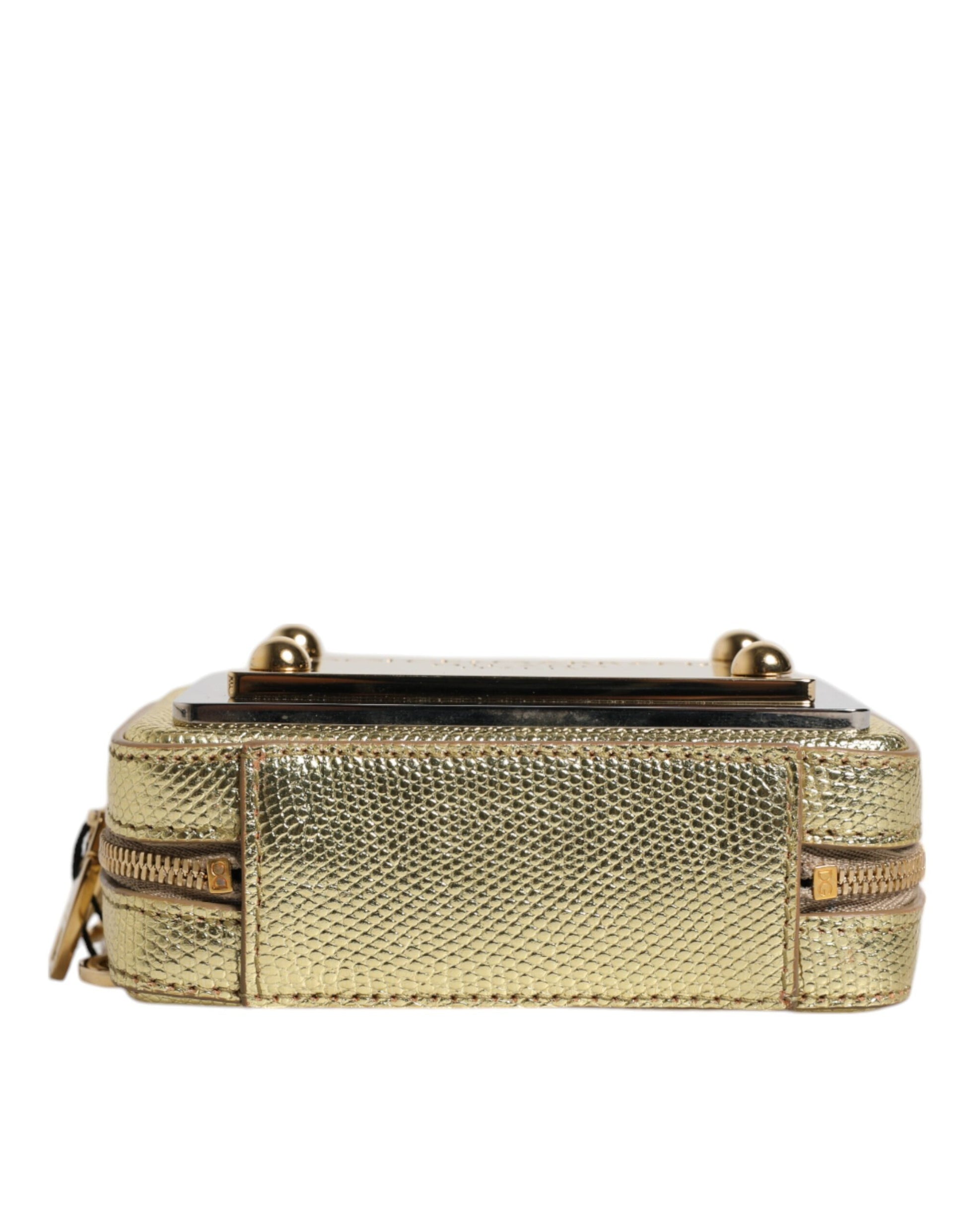 Dolce &amp; Gabbana Clutch aus goldenem Leder mit DG-Logo-Schild und Rundum-Reißverschluss