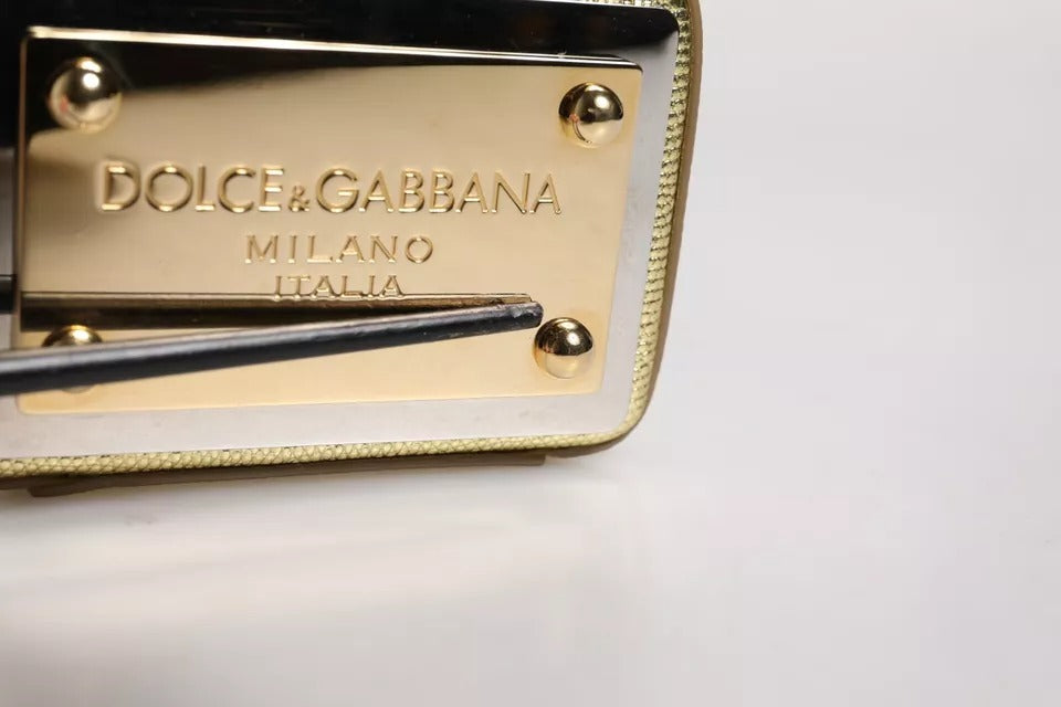Dolce &amp; Gabbana Clutch aus goldenem Leder mit DG-Logo-Schild und Rundum-Reißverschluss