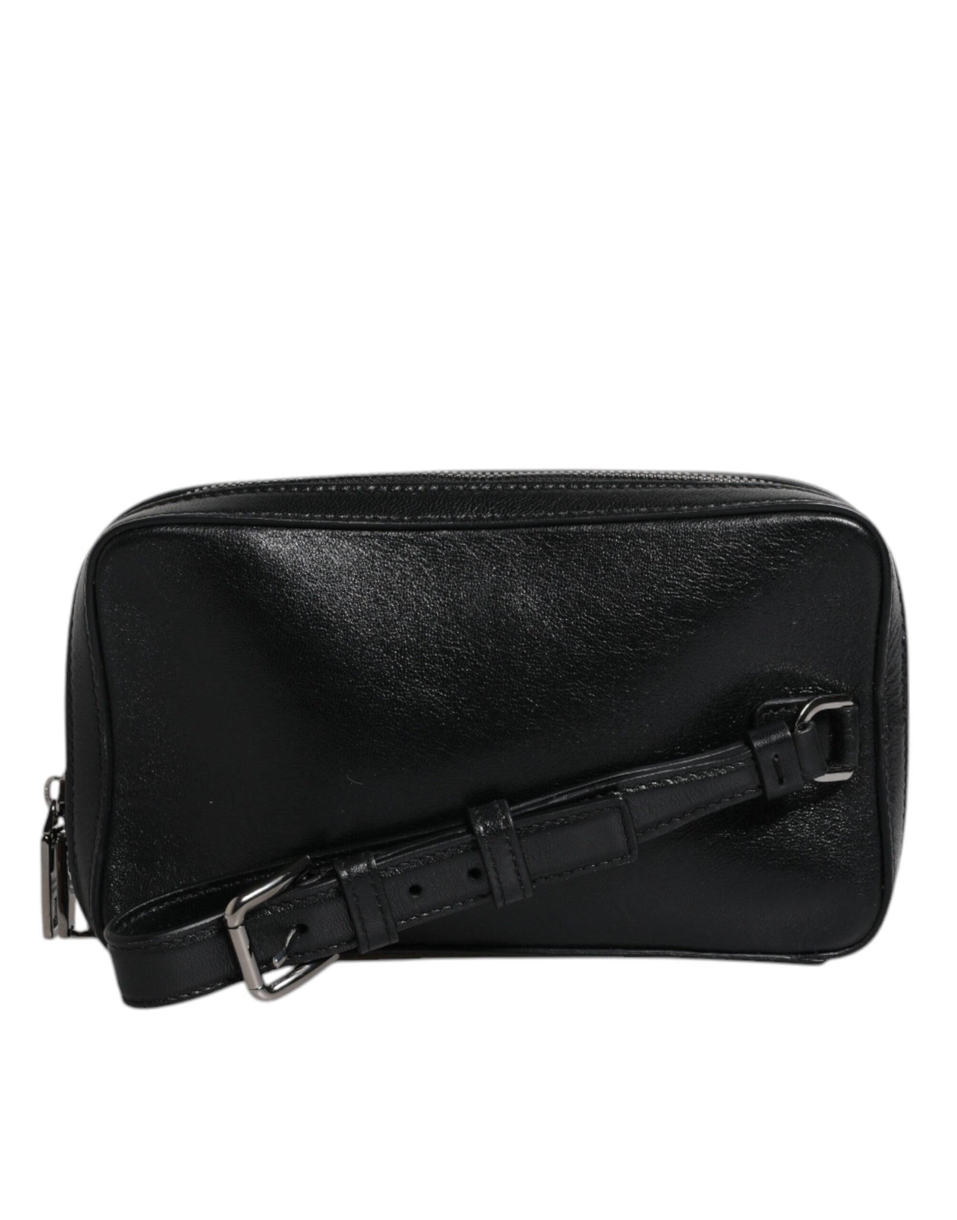 Dolce &amp; Gabbana Clutch aus schwarzem Leder mit LED-Logo und Handgelenksriemen